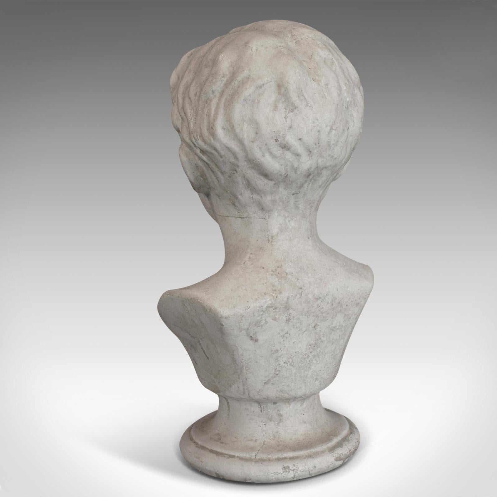 Vintage Child Portrait Bust, English, Plaster, Study, Young Boy, 20th Century For Sale 3