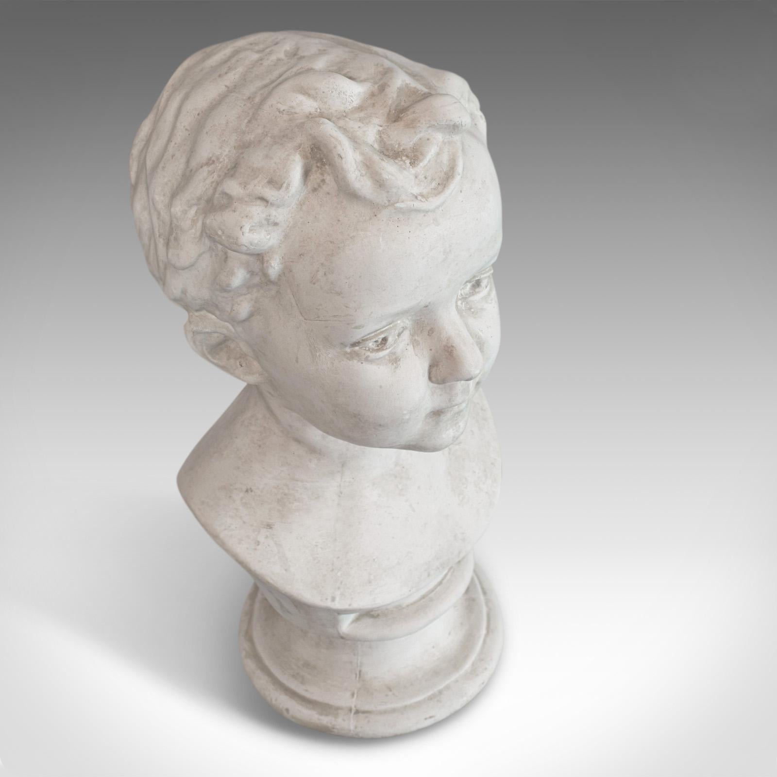 Vintage Child Portrait Bust, English, Plaster, Study, Young Boy, 20th Century For Sale 4