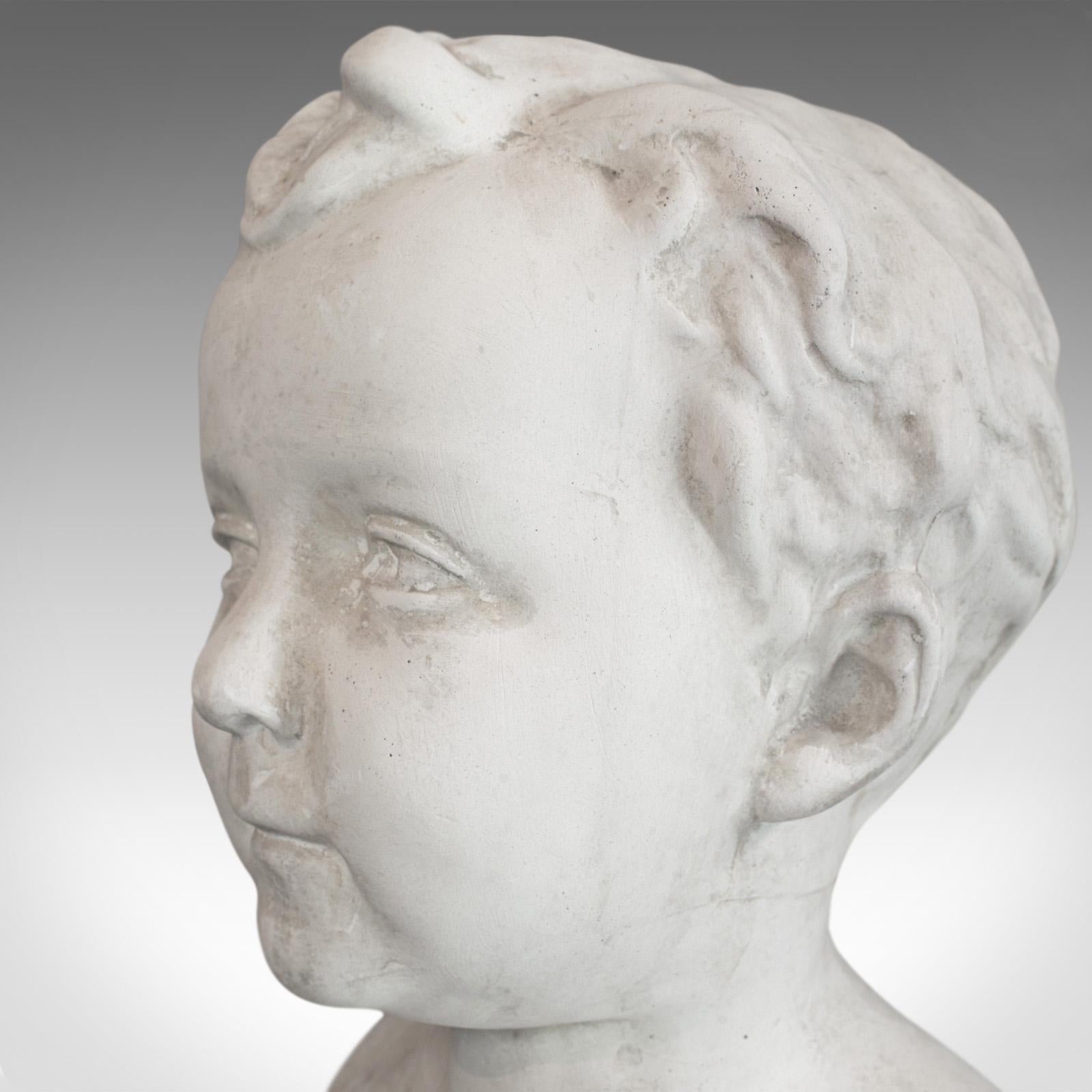 Vintage Child Portrait Bust, English, Plaster, Study, Young Boy, 20th Century For Sale 6