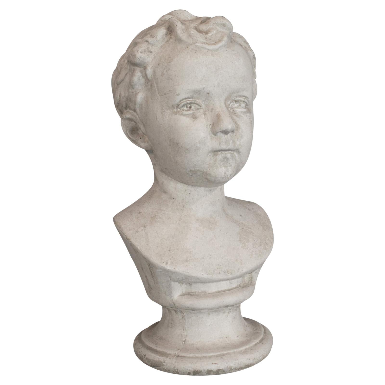 Vintage Child Portrait Bust, English, Plaster, Study, Young Boy, 20th Century For Sale