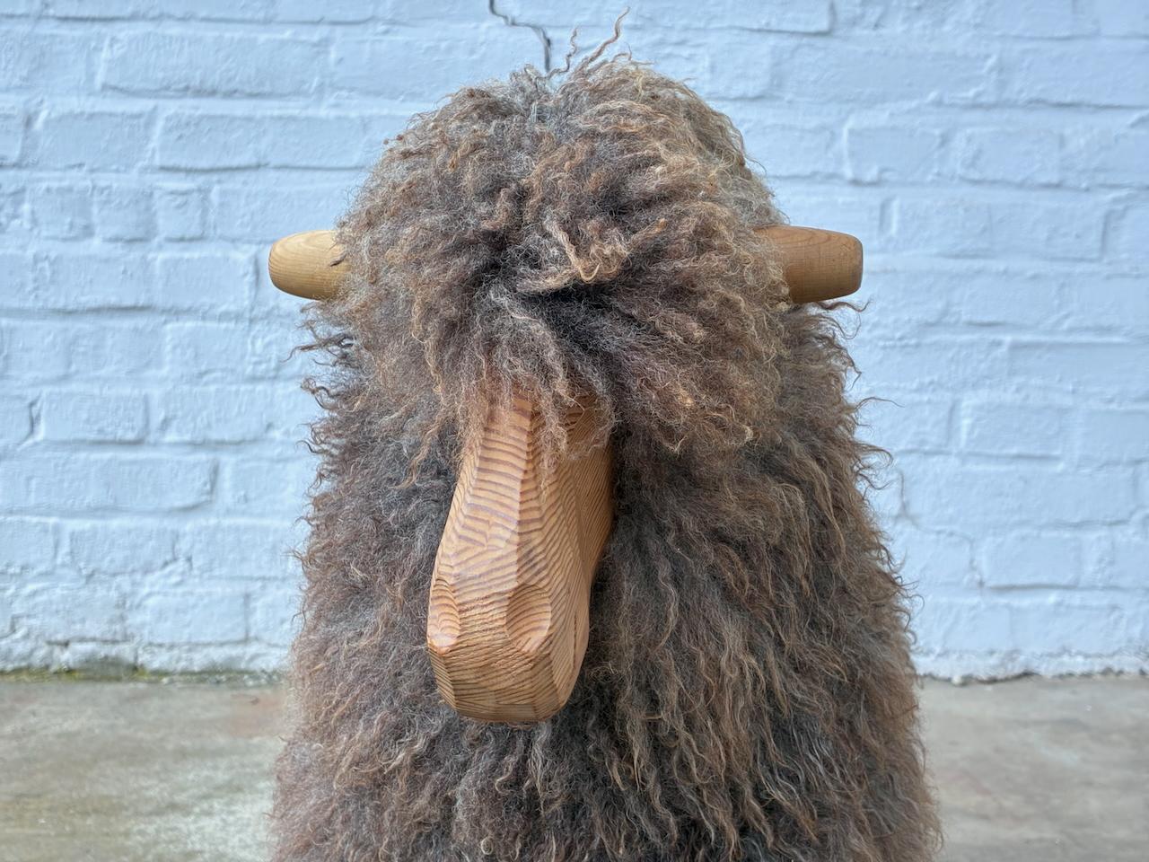 Vintage Children’s Rocking Sheep by Povl Kjer in solid pine & Gotland sheepskin For Sale 4