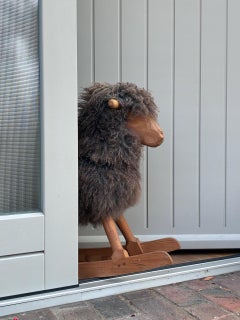 Vintage Children’s Rocking Sheep by Povl Kjer in solid pine & Gotland sheepskin