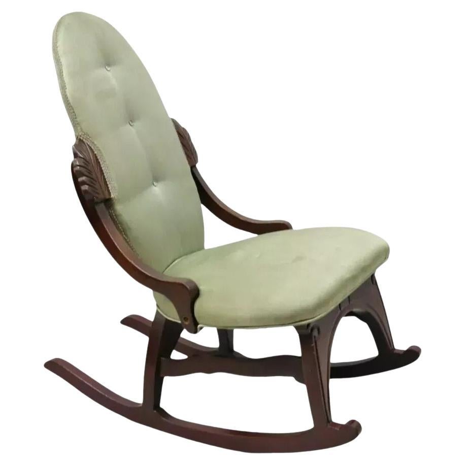 Vintage Children's Victorian Small Cherry Wood Green Rocking Chair Rocker