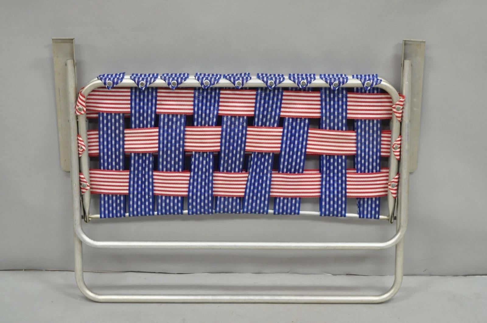 Vintage Childs Größe amerikanische Flagge Gurtband Folding Aluminium Rasen Stuhl Loveseat im Angebot 4