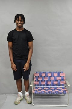 Chaise de jardin pliante en aluminium avec drapeau américain, taille Child Child, vintage