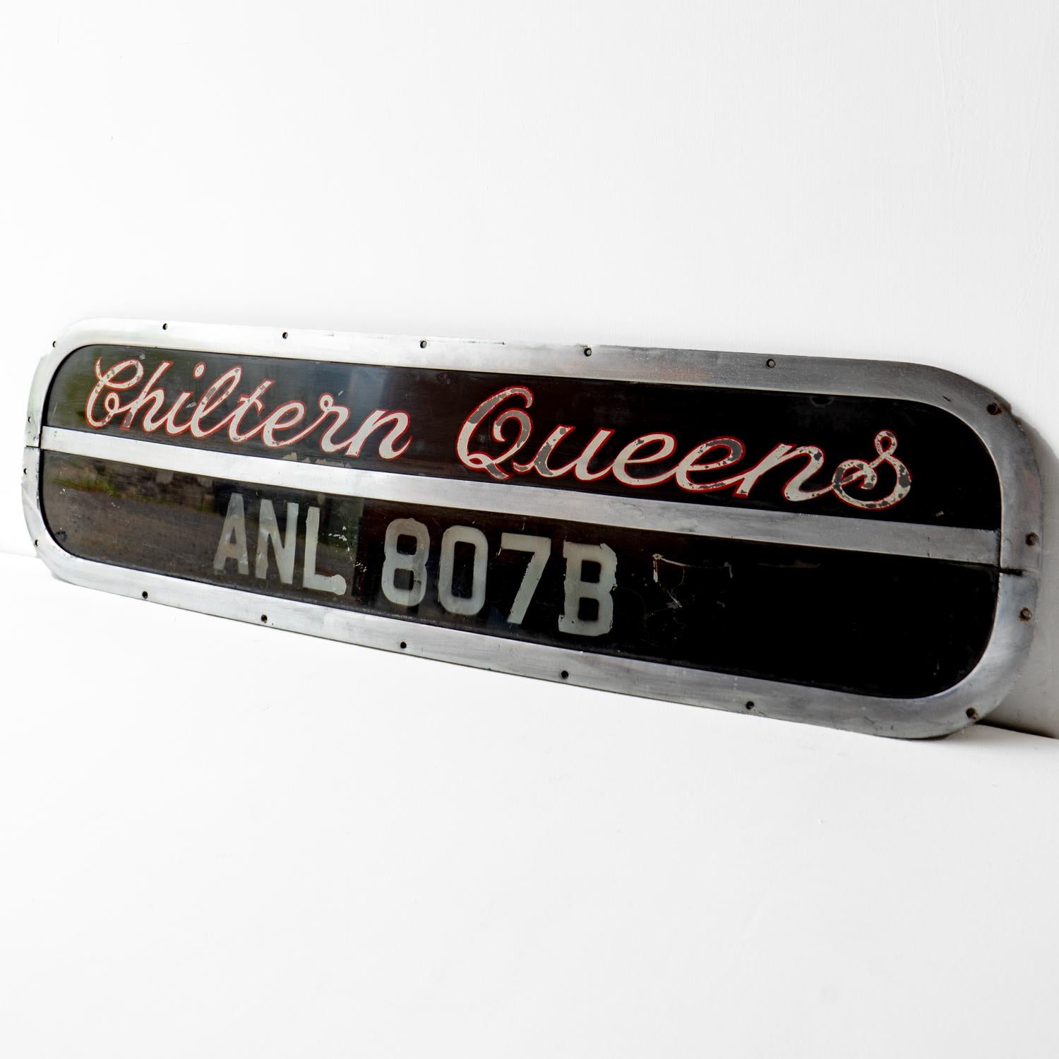 British Vintage Chiltern Queens Bus Sign ANL 807B, 1960s Mid Century Coach Sign