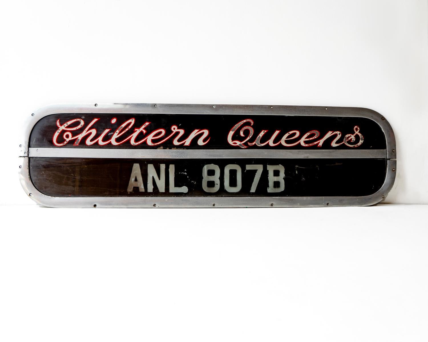 Mid-20th Century Vintage Chiltern Queens Bus Sign ANL 807B, 1960s Mid Century Coach Sign