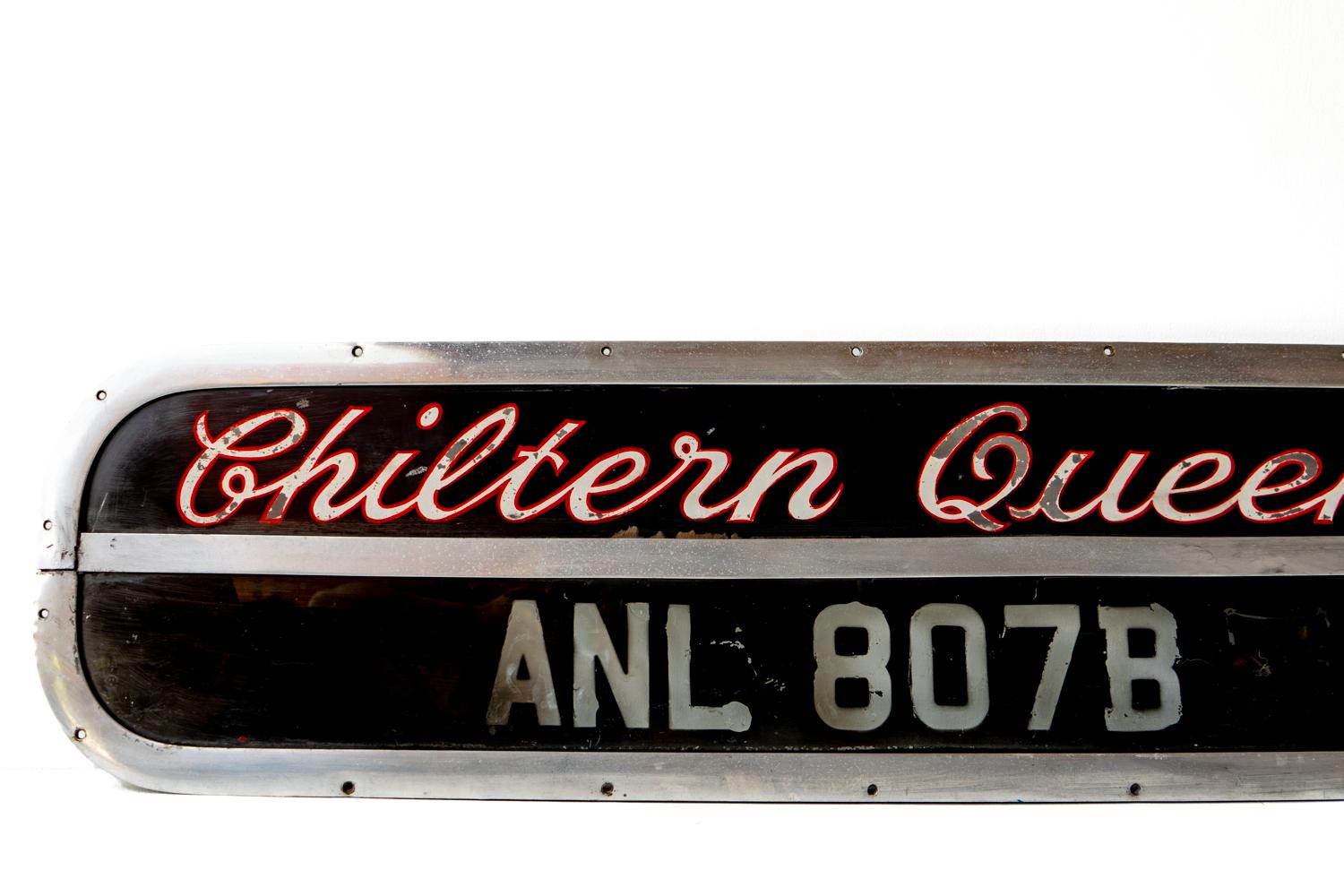 Metal Vintage Chiltern Queens Bus Sign ANL 807B, 1960s Mid Century Coach Sign