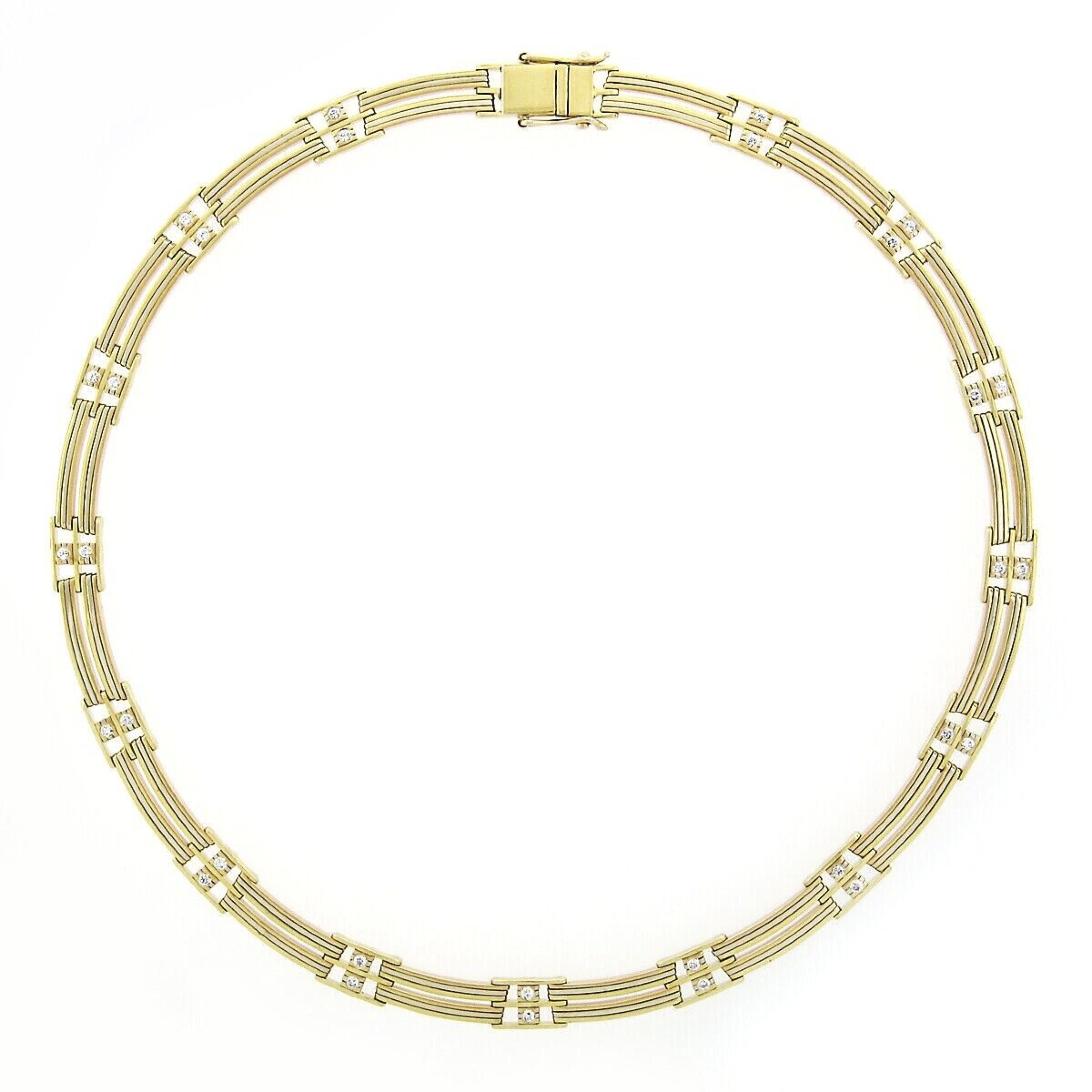 Women's Vintage Chimento 18K Tri Color Gold 1.05ctw Diamond Collar Choker Necklace For Sale