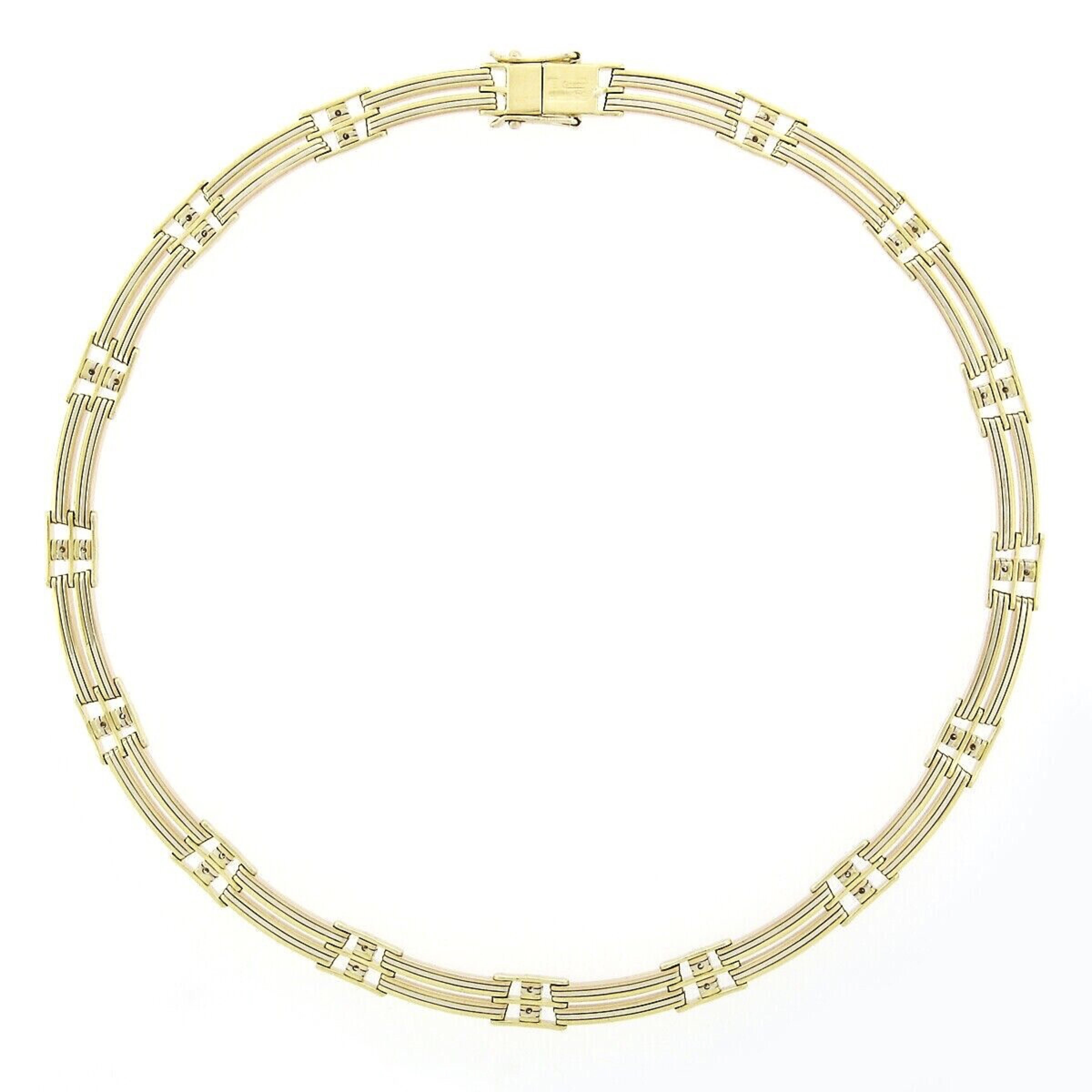 Vintage Chimento 18K Tri Color Gold 1.05ctw Diamond Collar Choker Necklace For Sale 1