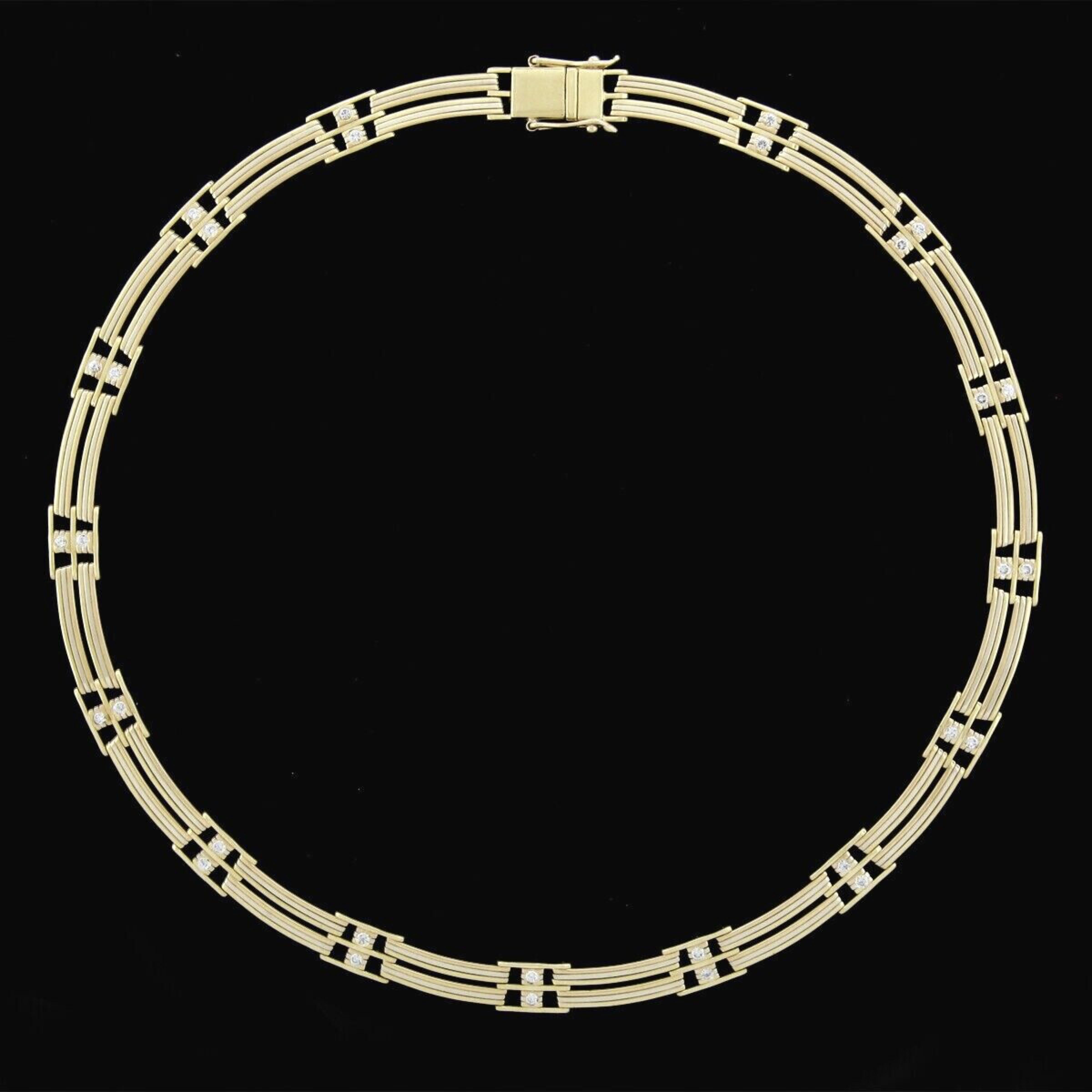 Vintage Chimento 18K Tri Color Gold 1.05ctw Diamond Collar Choker Necklace For Sale 2