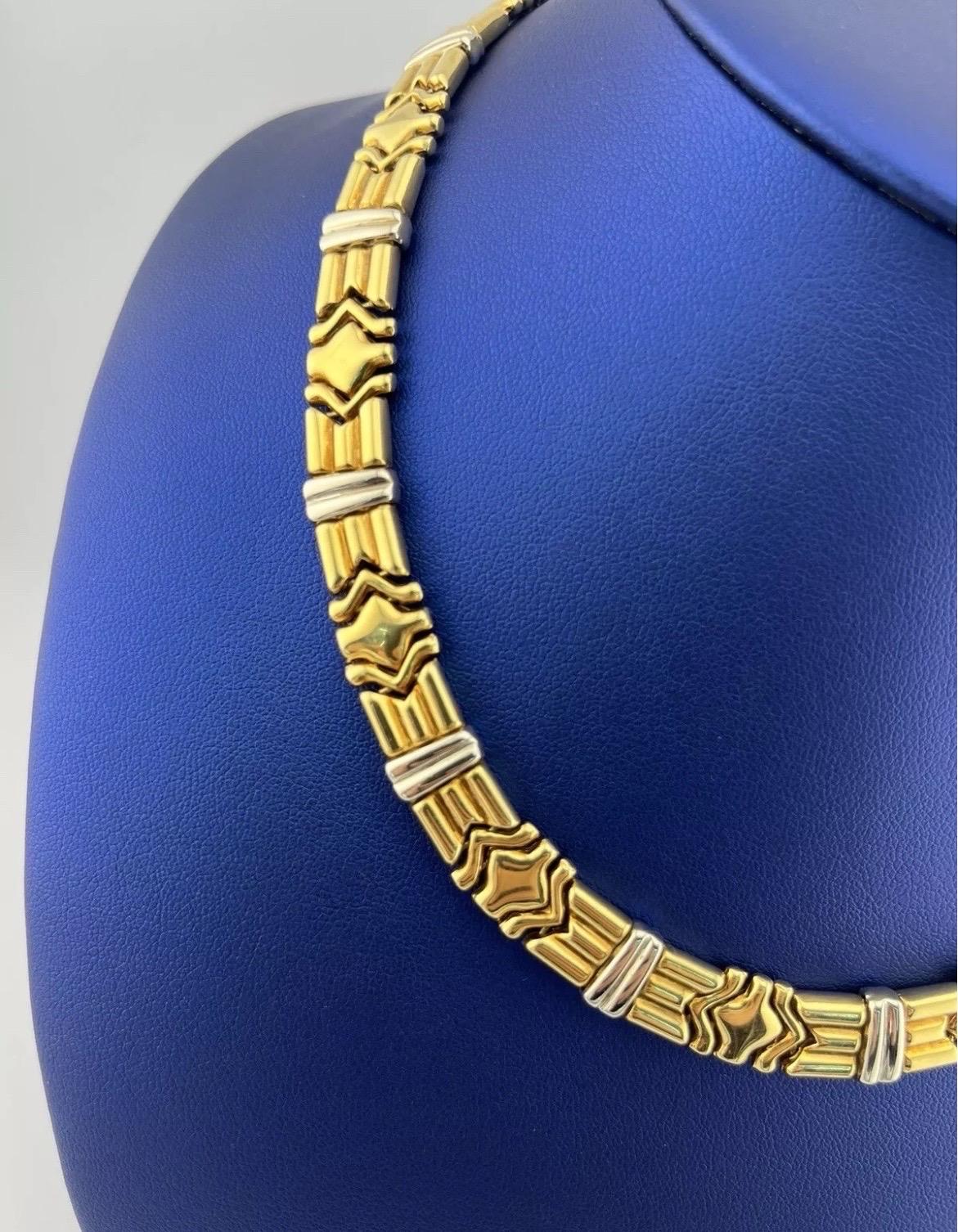 Vintage Chimento 18kt Two-Tone Yellow & White Gold Unique Link Necklace In Good Condition For Sale In Boca Raton, FL