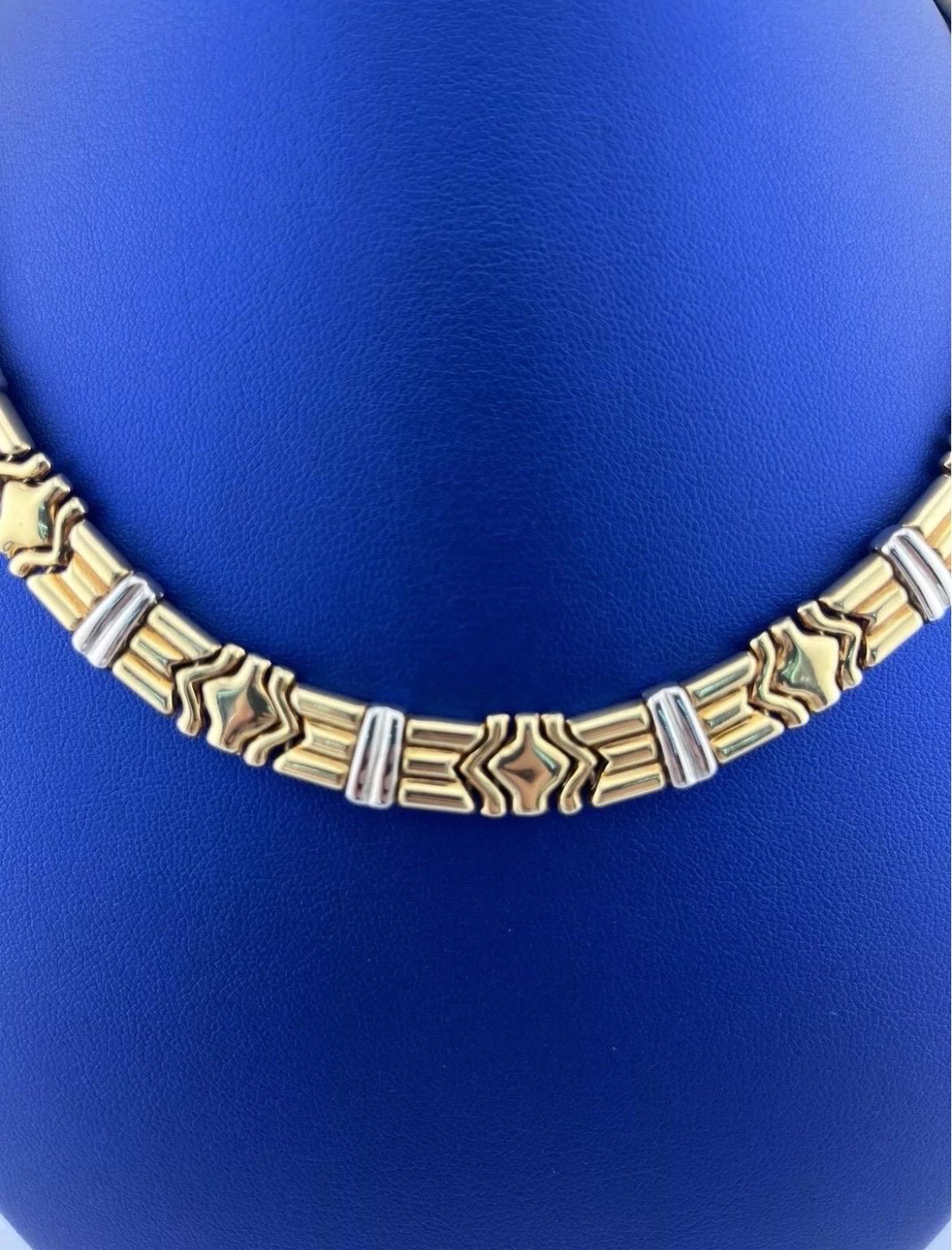 Women's Vintage Chimento 18kt Two-Tone Yellow & White Gold Unique Link Necklace For Sale