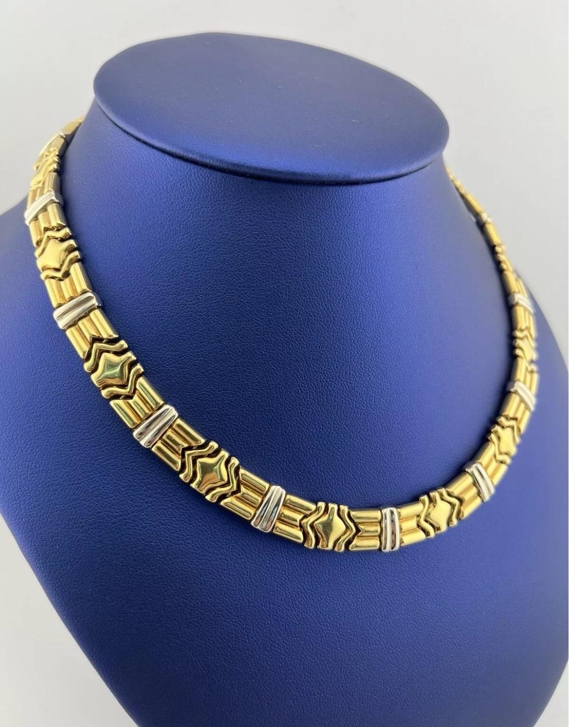 Vintage Chimento 18kt Two-Tone Yellow & White Gold Unique Link Necklace For Sale 1