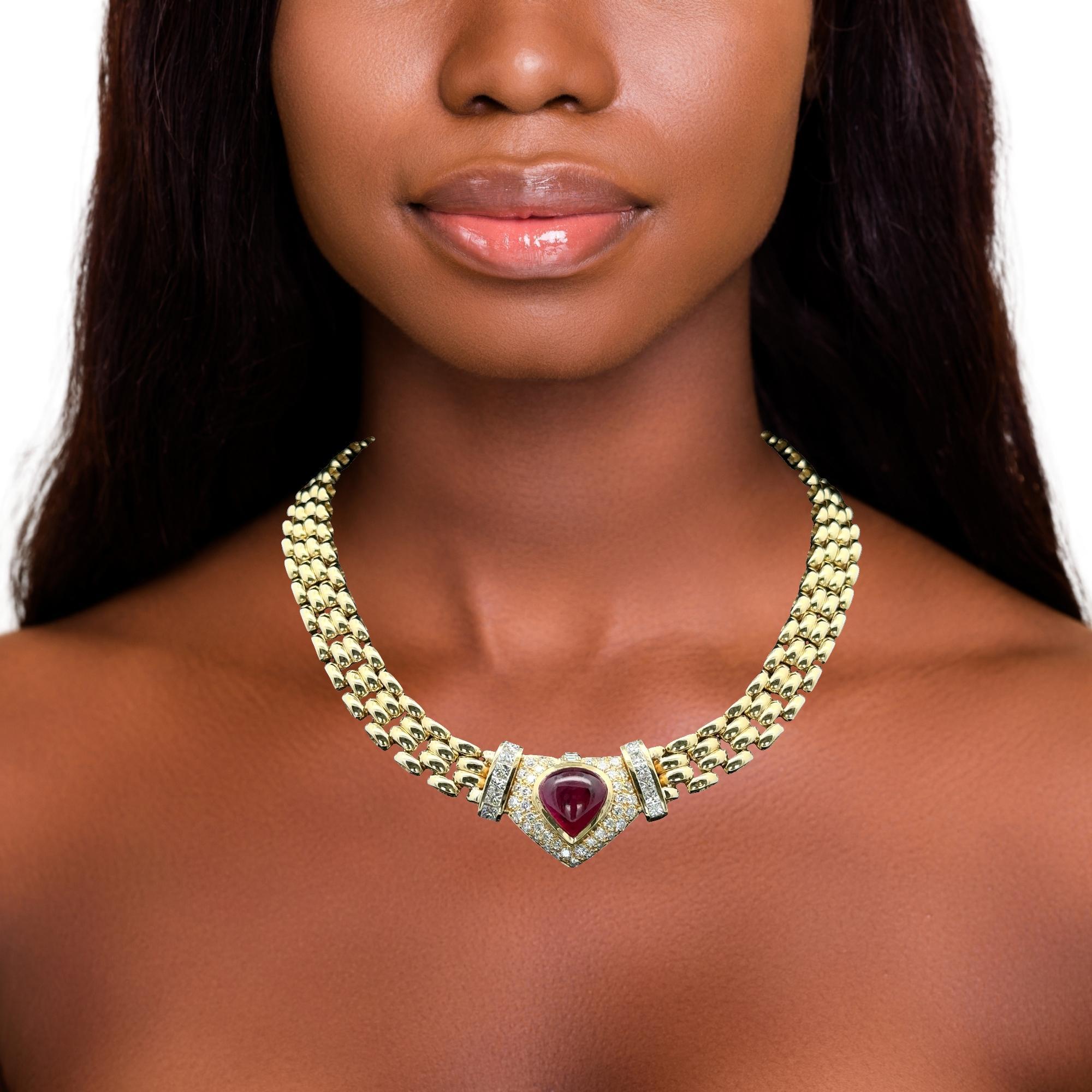 Vintage Chimento Yellow Gold GIA Pear Ruby Diamond 10.25ctw Panther Necklace im Angebot 6