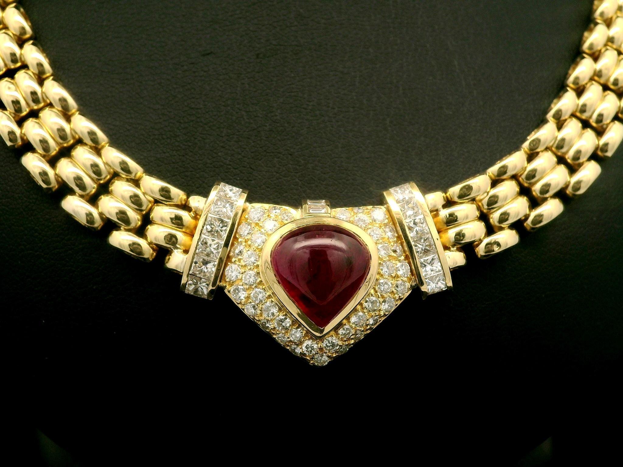 --Stone(s):--
(1) Natural Genuine Ruby - Pear Cabochon Cut - Bezel Set - Vivid Red Color - Heated - Natural Inclusions - 8ct (approx.)
** See Certification Details Below for Complete Info **
Natural Genuine Diamonds - 12 Princess Cut Channel Set - 4