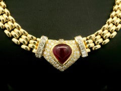 Vintage Chimento Yellow Gold GIA Pear Ruby Diamond 10.25ctw Panther Necklace