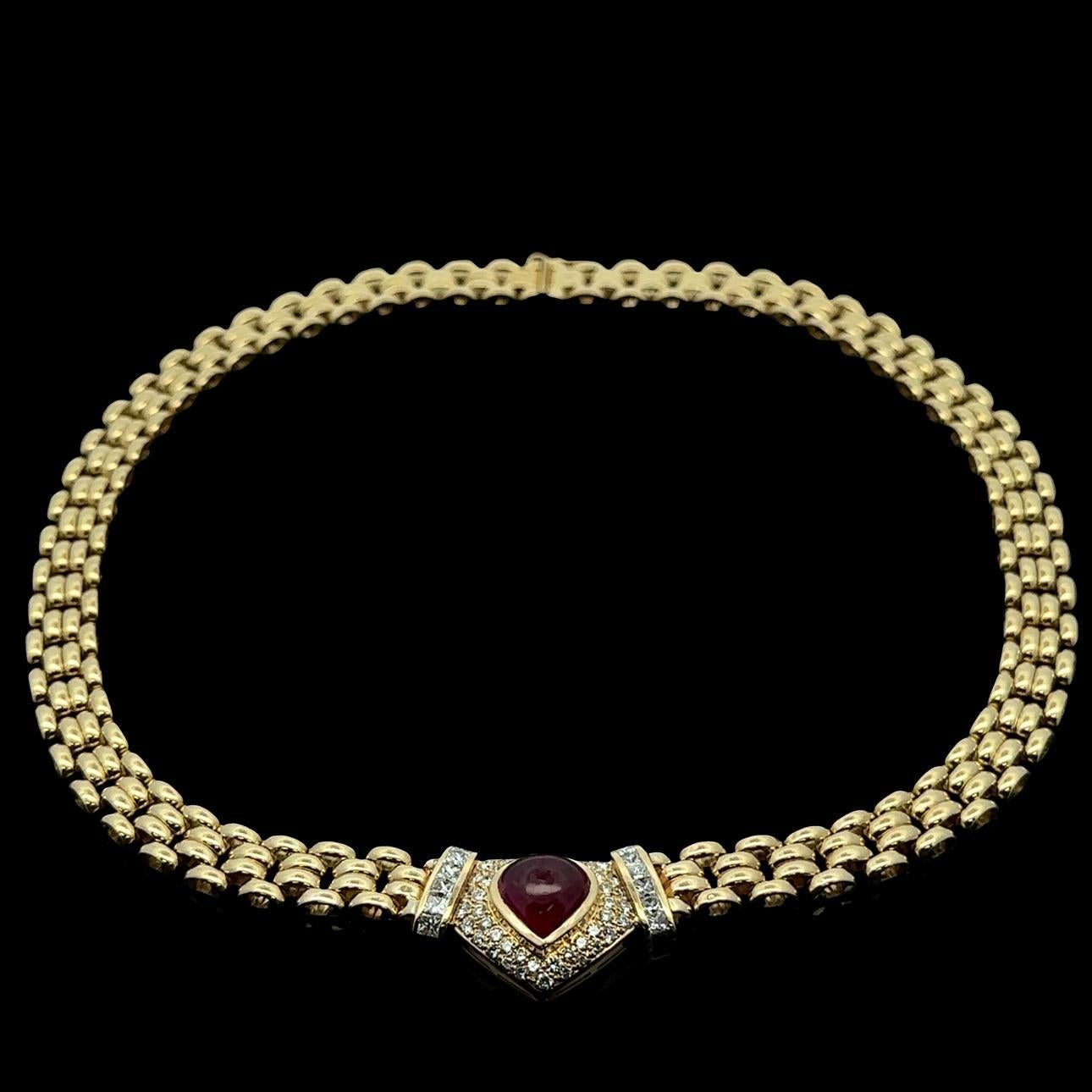 Vintage Chimento Yellow Gold GIA Pear Ruby Diamond 10.25ctw Panther Necklace im Zustand „Hervorragend“ im Angebot in Montclair, NJ