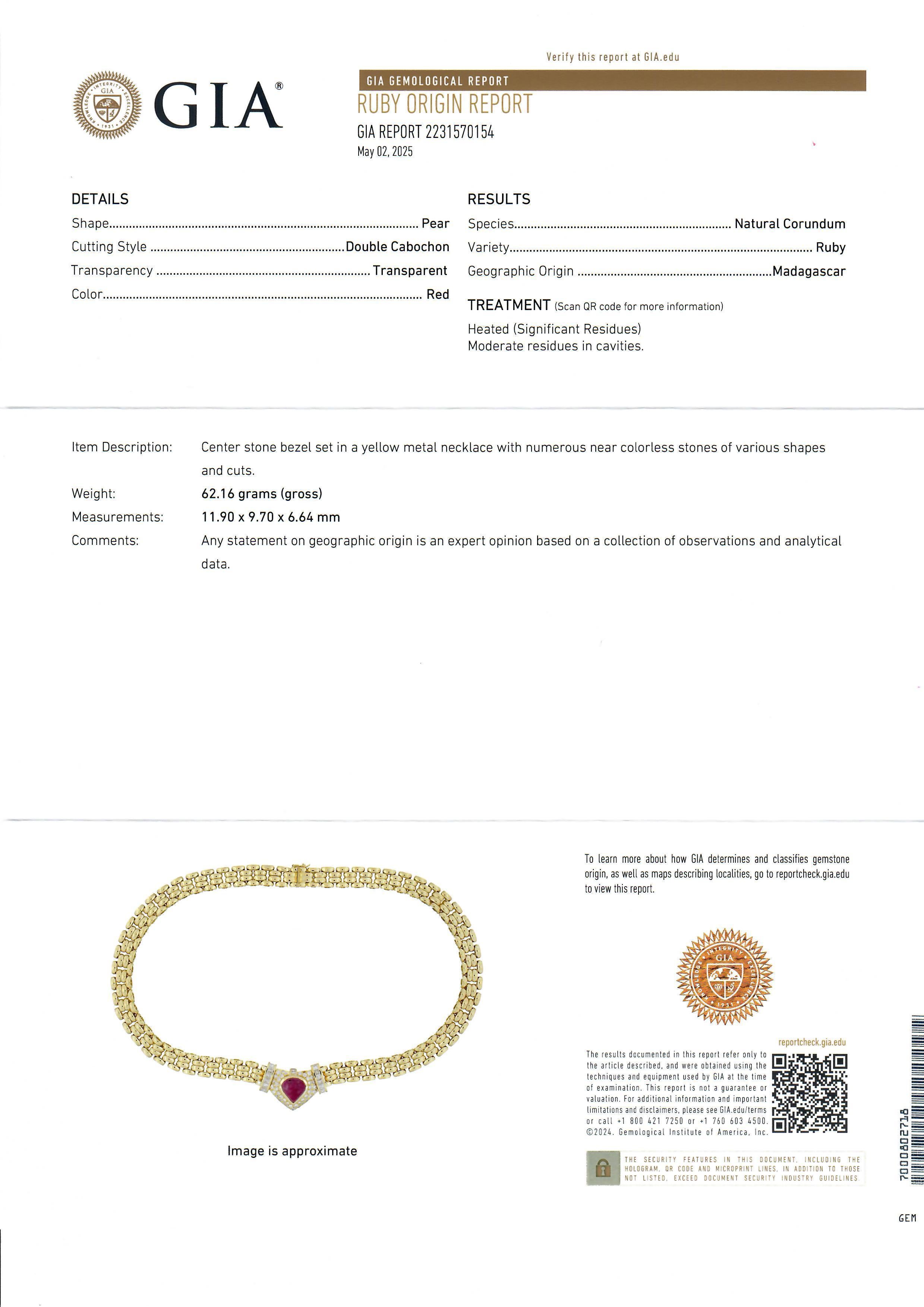 Vintage Chimento Yellow Gold GIA Pear Ruby Diamond 10.25ctw Panther Necklace Damen im Angebot