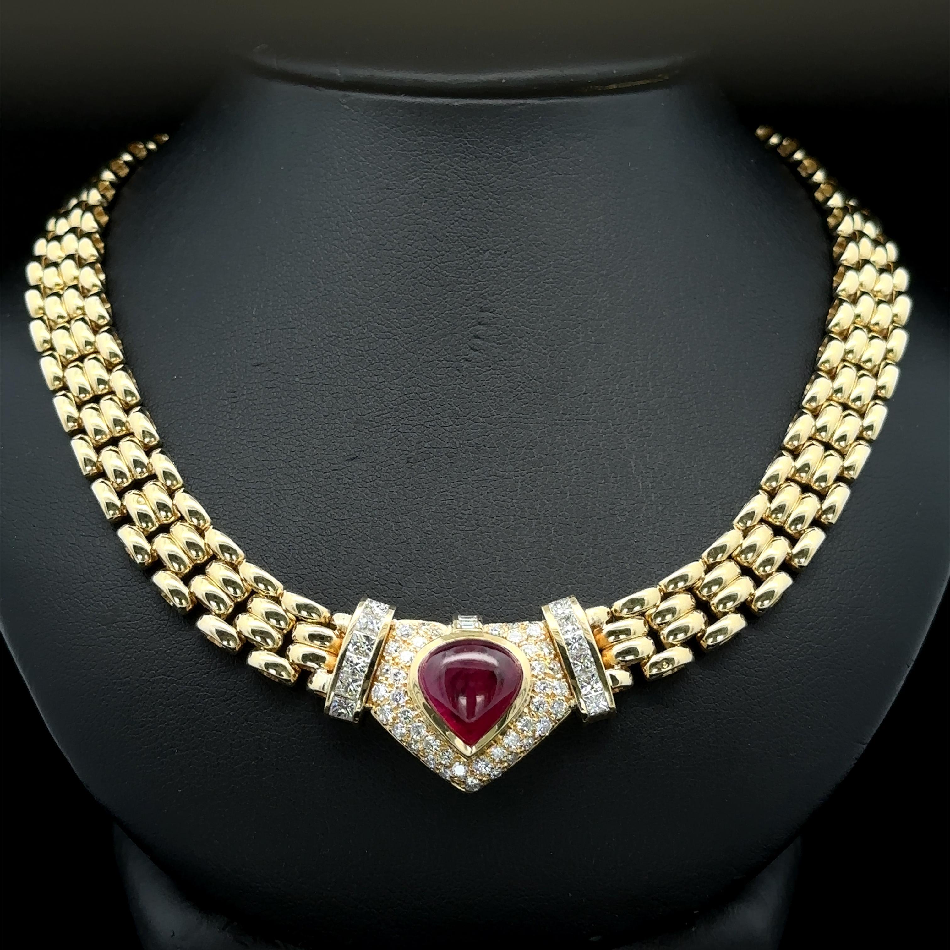 Vintage Chimento Yellow Gold GIA Pear Ruby Diamond 10.25ctw Panther Necklace im Angebot 1