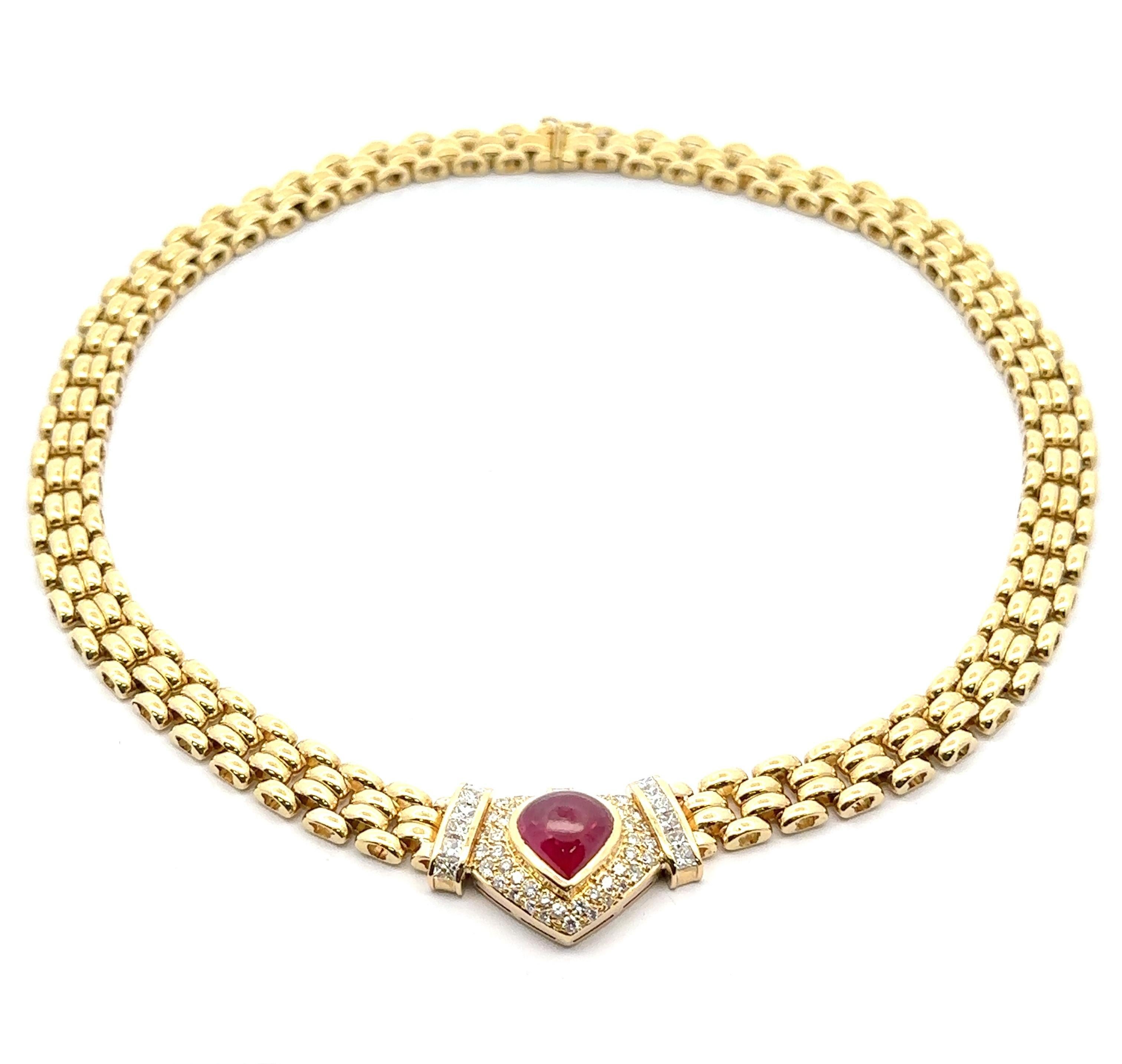 Vintage Chimento Yellow Gold GIA Pear Ruby Diamond 10.25ctw Panther Necklace im Angebot 2