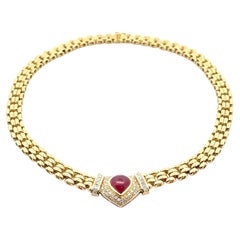 Vintage Chimento Yellow Gold GIA Pear Ruby Diamond 10.25ctw Panther Necklace