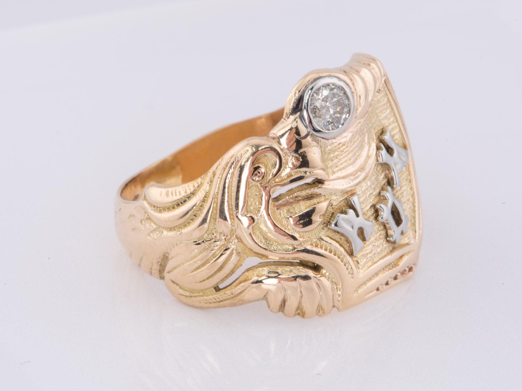 ♥ Anello vintage Chimera con diamante in oro bianco e giallo 14K a doppia tonalità Animale mitico Leone V1176

♥ Basso profilo e molto confortevole da indossare
♥ La faccia dell'anello misura 18,6 mm di larghezza (direzione est-ovest), 22 mm di