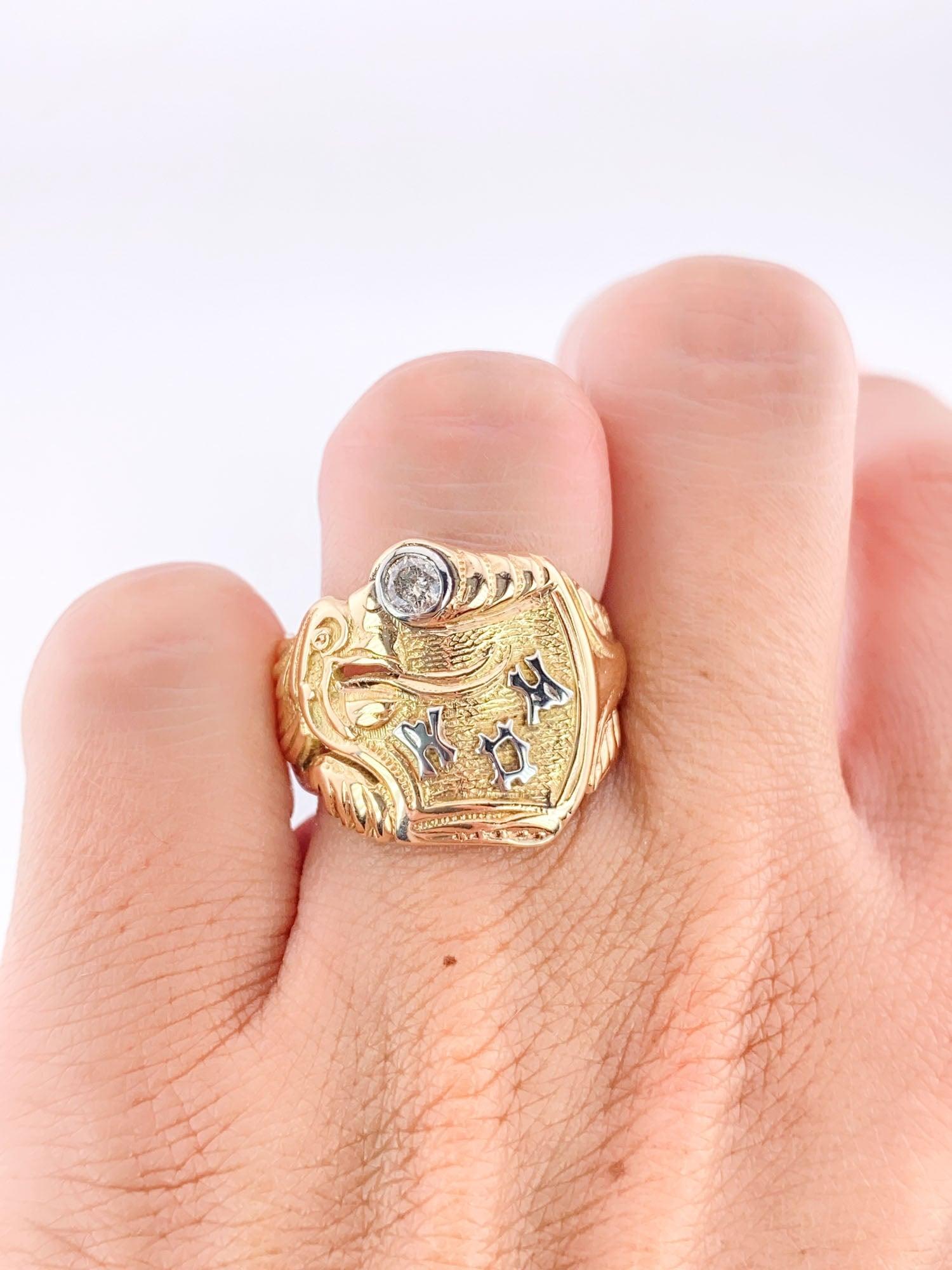 Anello Vintage Chimera con diamante in oro bianco e giallo 14K a doppia tonalità Mitica in vendita 1