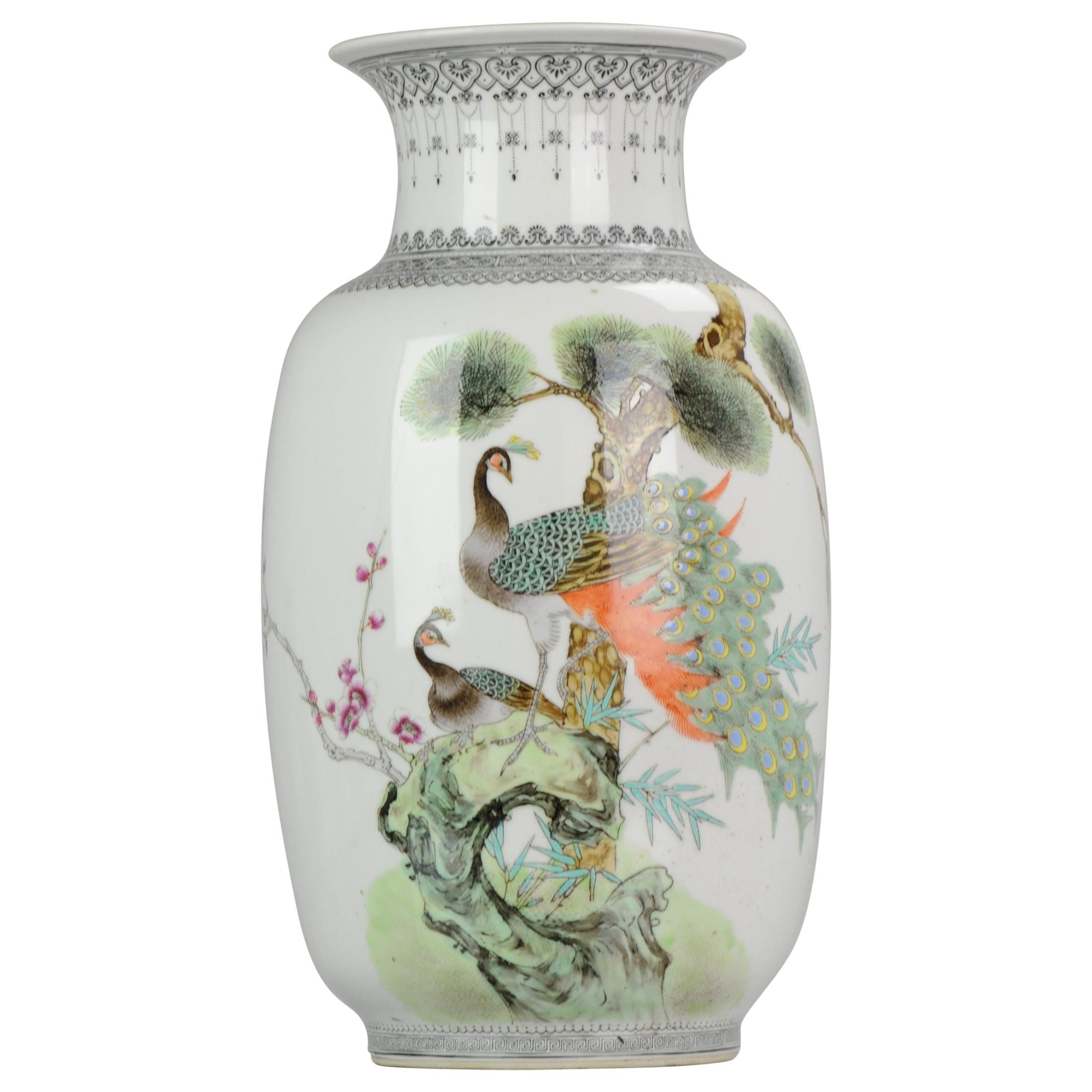 Vintage China 20th Century Peacock Vase Chinese Porcelain PROC For Sale