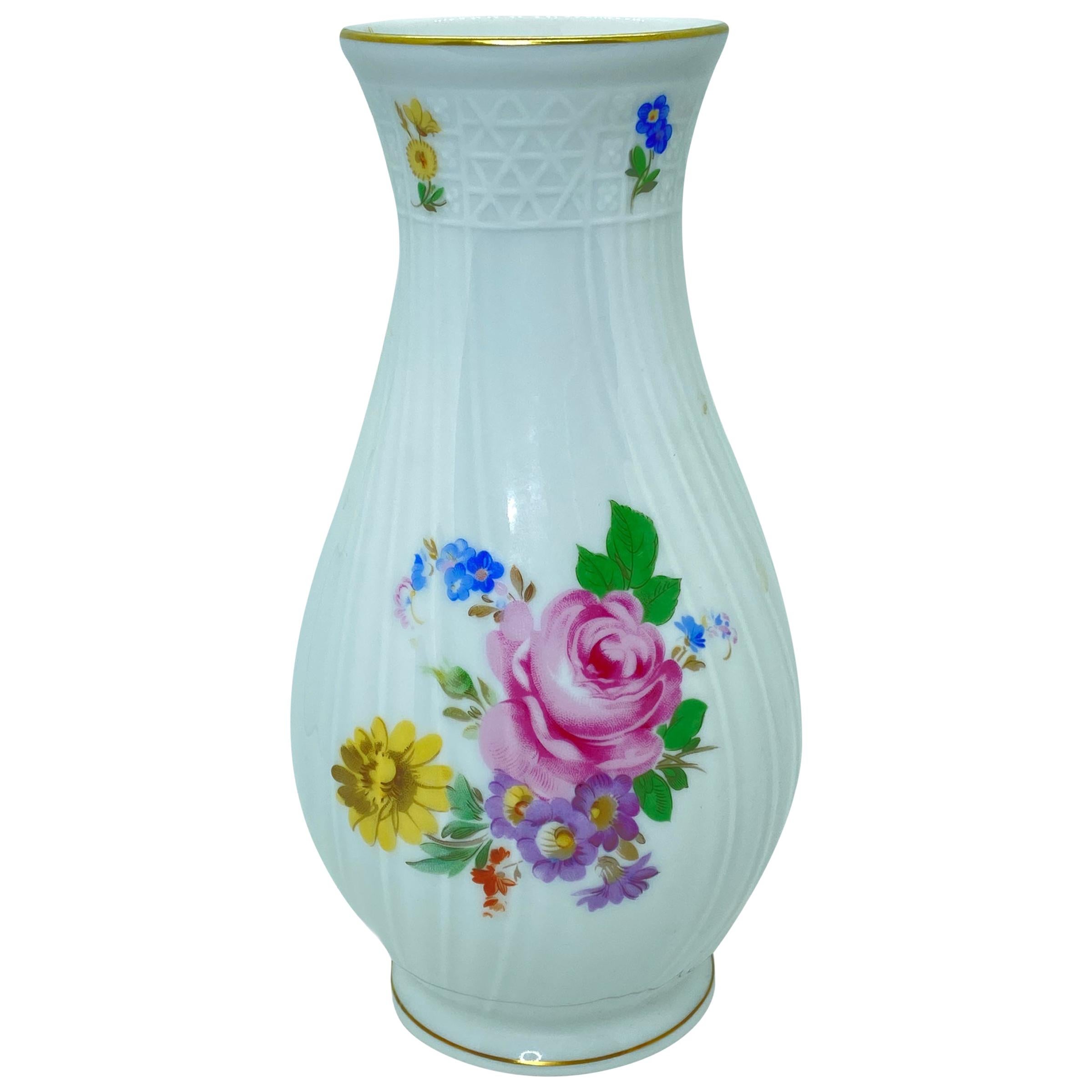 Vintage China Porcelain Vase Hutschenreuther Dresden Floral Decor