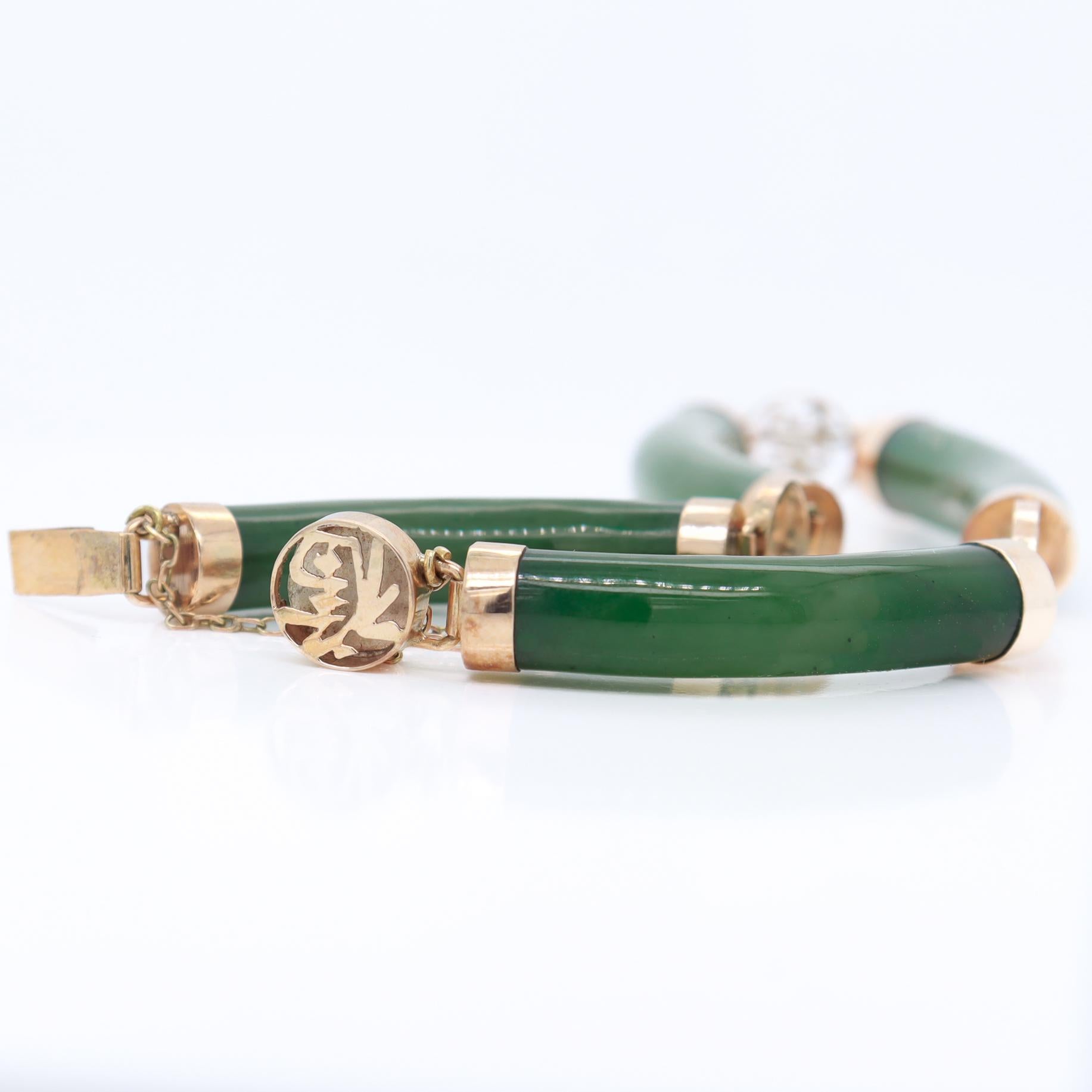 Vintage Chinese 14k Gold & Jade Bracelet with Auspicious Sanxing Characters 5