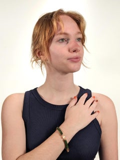 Vintage Chinese 14k Gold & Jade Bracelet with Auspicious Sanxing Characters