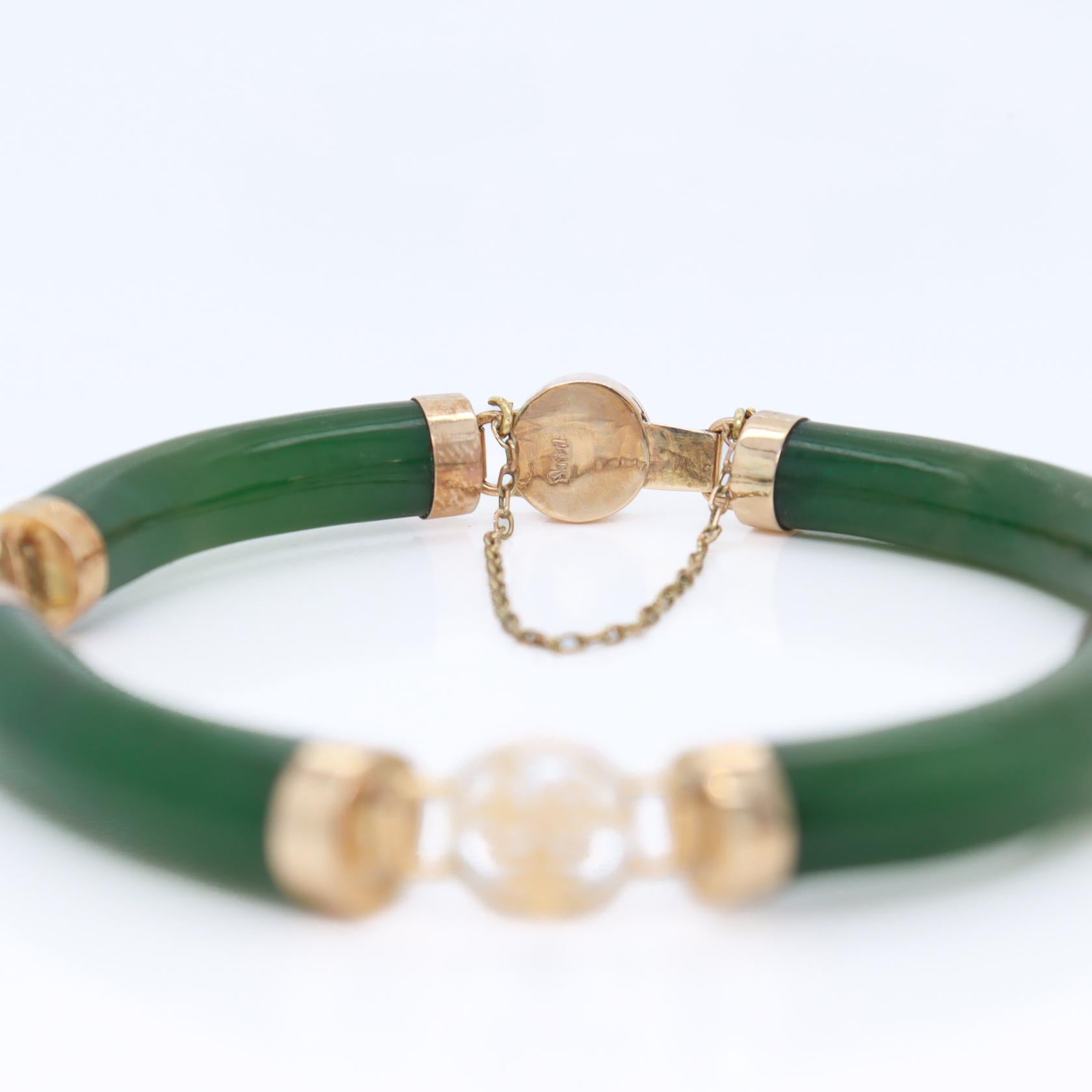 Vintage Chinese 14k Gold & Jade Bracelet with Auspicious Sanxing Characters 2