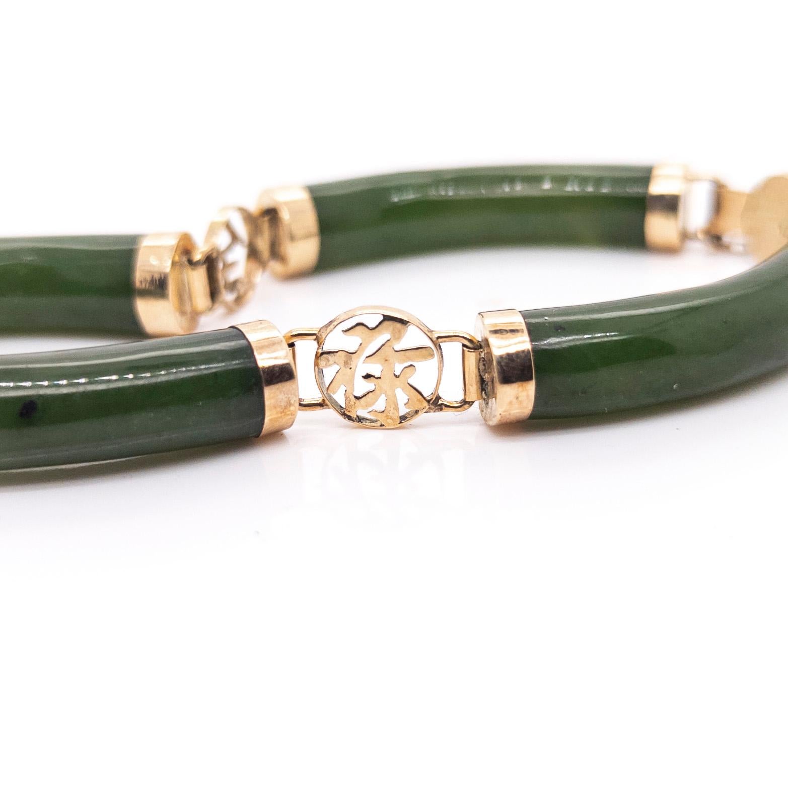 Vintage Chinese 14k Gold & Jade Bracelet with Auspicious Sanxing Characters For Sale 4