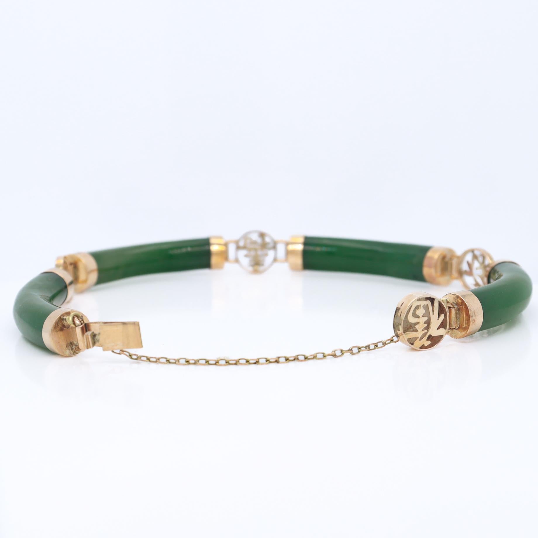 Vintage Chinese 14k Gold & Jade Bracelet with Auspicious Sanxing Characters 4