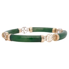 Vintage Chinese 14k Gold & Jade Bracelet with Auspicious Sanxing Characters