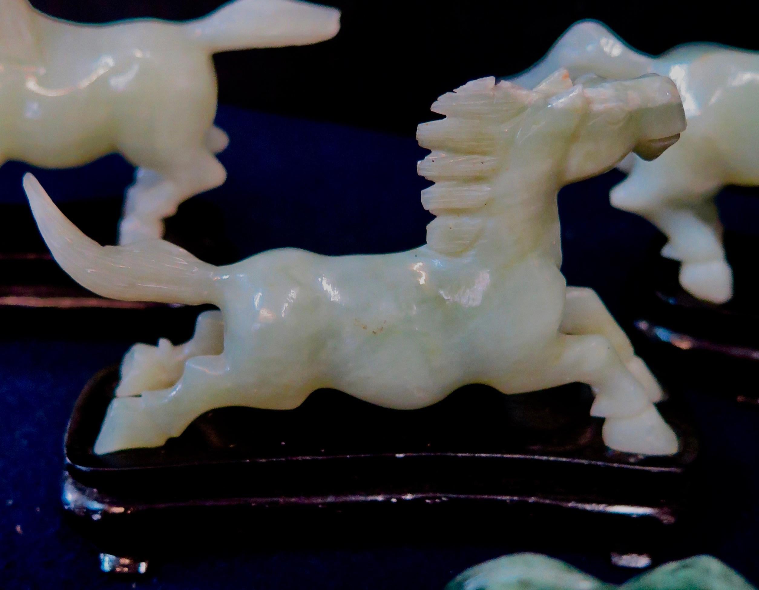 Vintage Chinese 1920s Collector's Box Set of Eight Jade Stallions For Sale 2