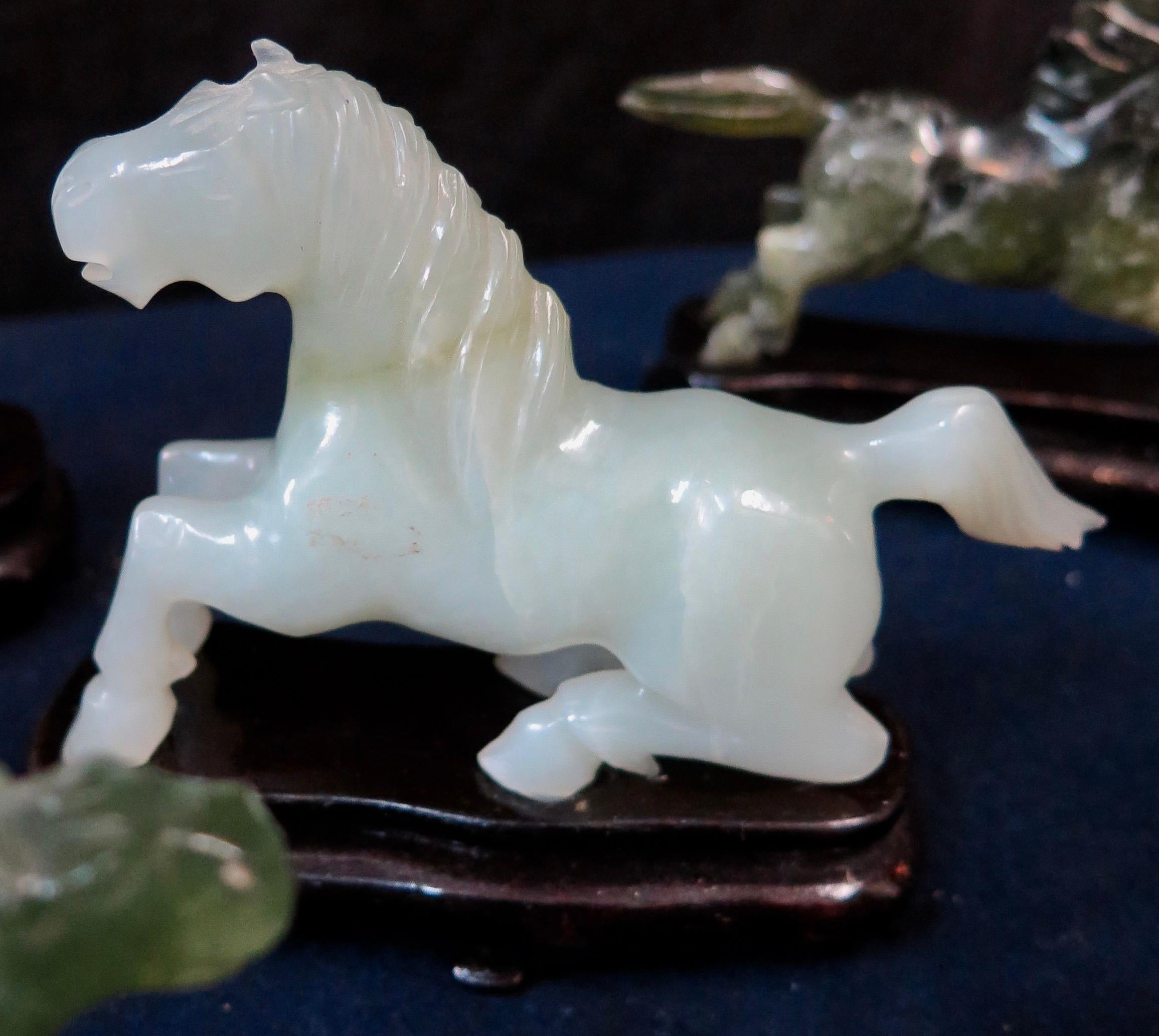 Vintage Chinese 1920s Collector's Box Set of Eight Jade Stallions For Sale 3