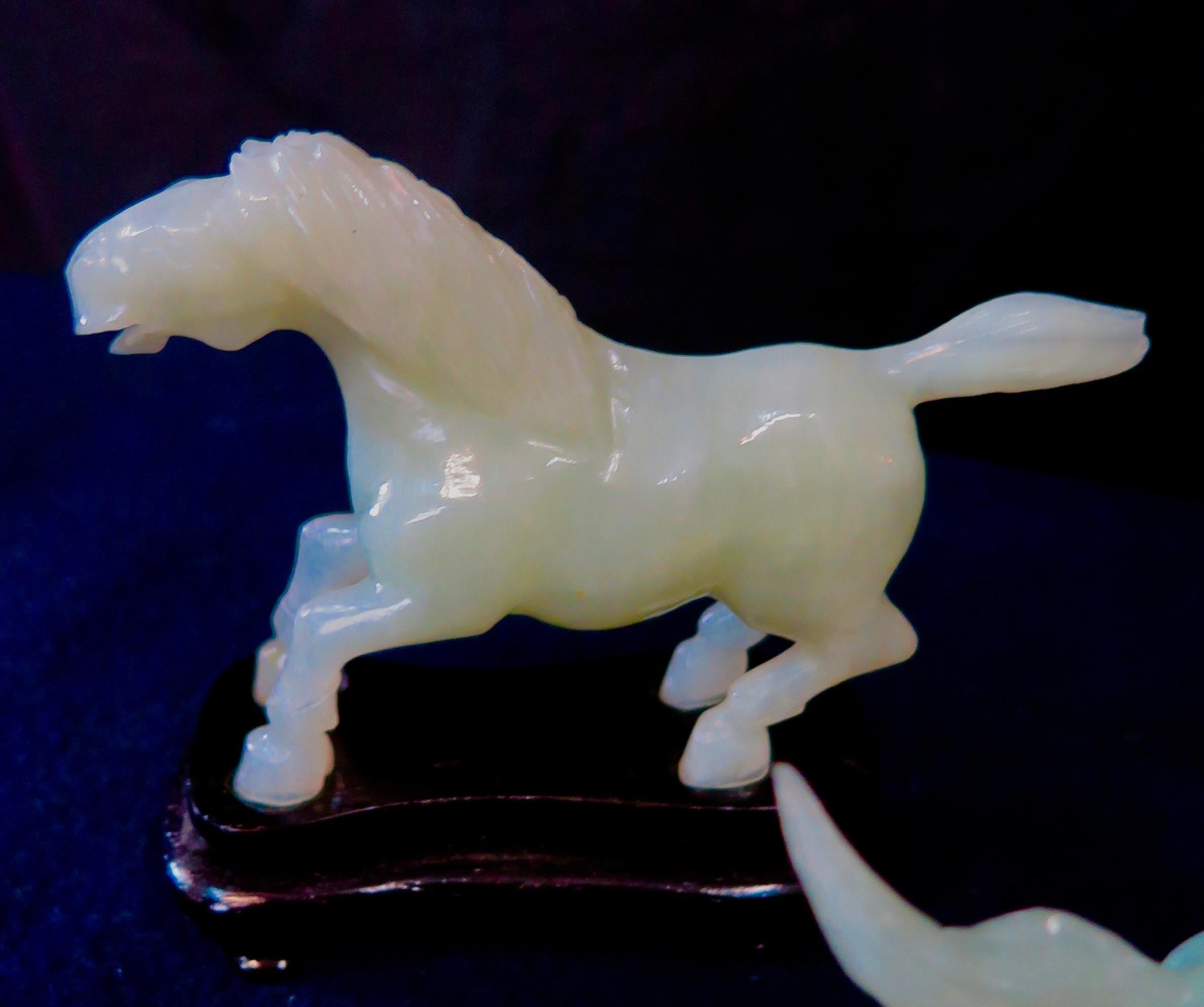 Vintage Chinese 1920s Collector's Box Set of Eight Jade Stallions For Sale 4