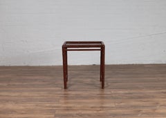 Minimalist Vintage Bamboo Side Table with Reddish-Brown Patina and Recessed Top