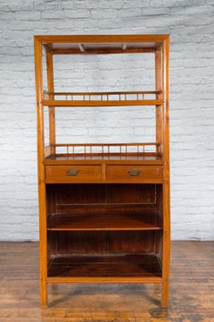 Chinesischer Barschrank aus den 1960er Jahren mit drei Einlegeböden und zwei Schubladen