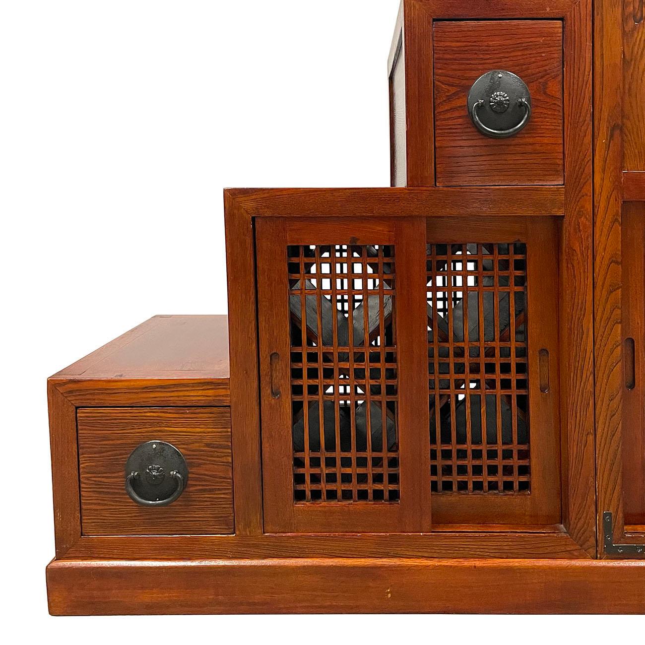 Vintage Chinese 3 Pieces Double Sided Steps/Ladder Cabinet, Raumtrenner (20. Jahrhundert) im Angebot