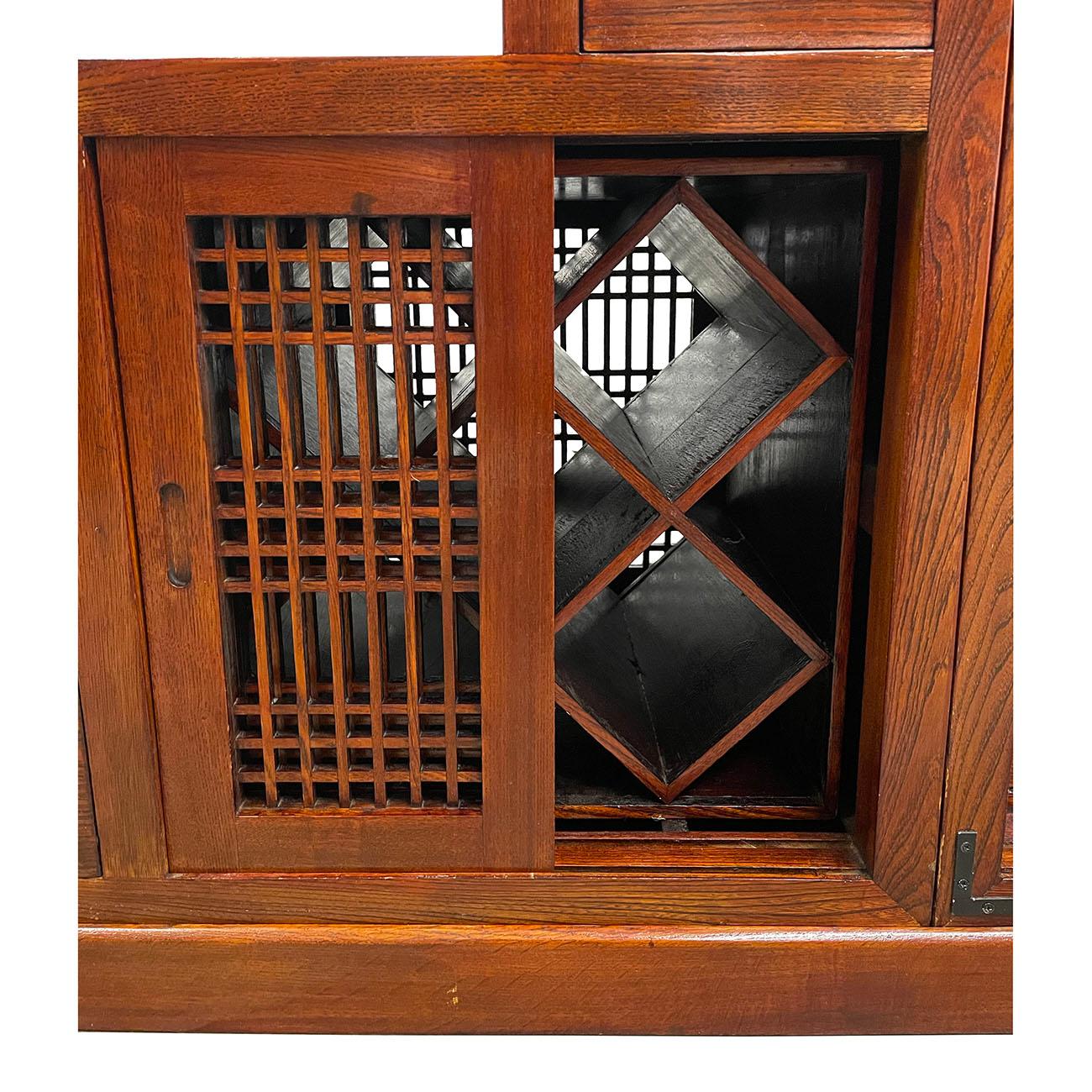 Elm Vintage Chinese 3 Pieces Double Sided Steps/Ladder Cabinet, Room Divider For Sale