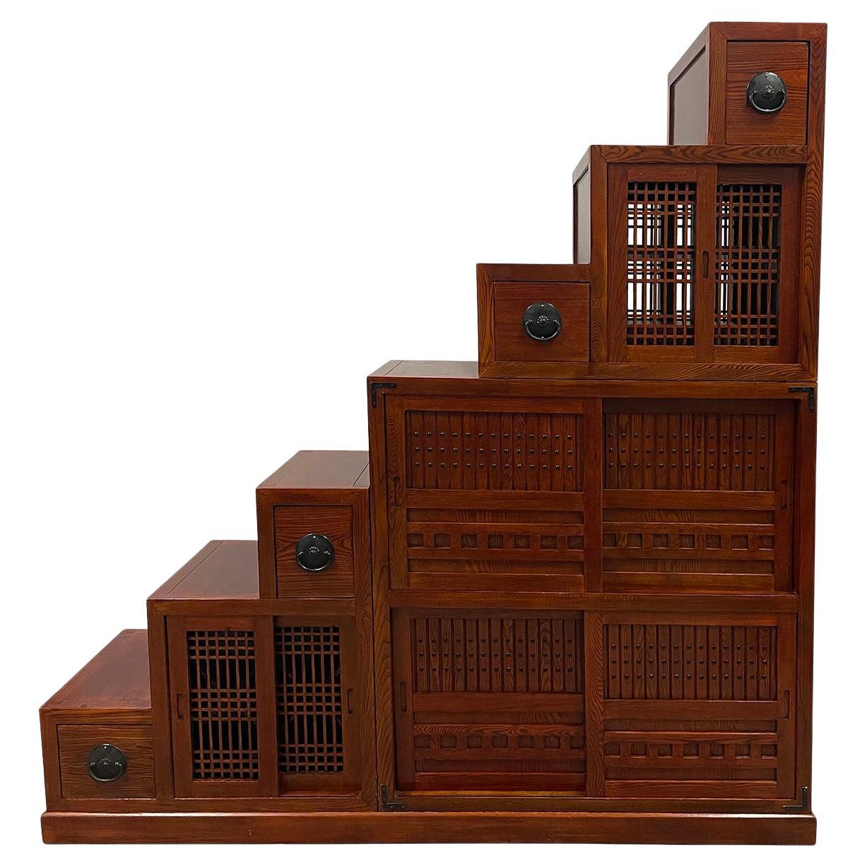 Vintage Chinese 3 Pieces Double Sided Steps/Ladder Cabinet, Raumtrenner im Angebot