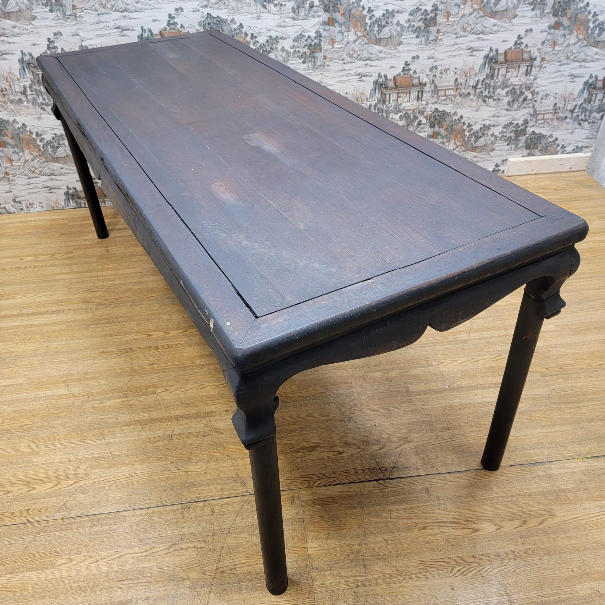Late 20th Century Vintage Shanxi Province 6 Seat Elm Dining Table For Sale