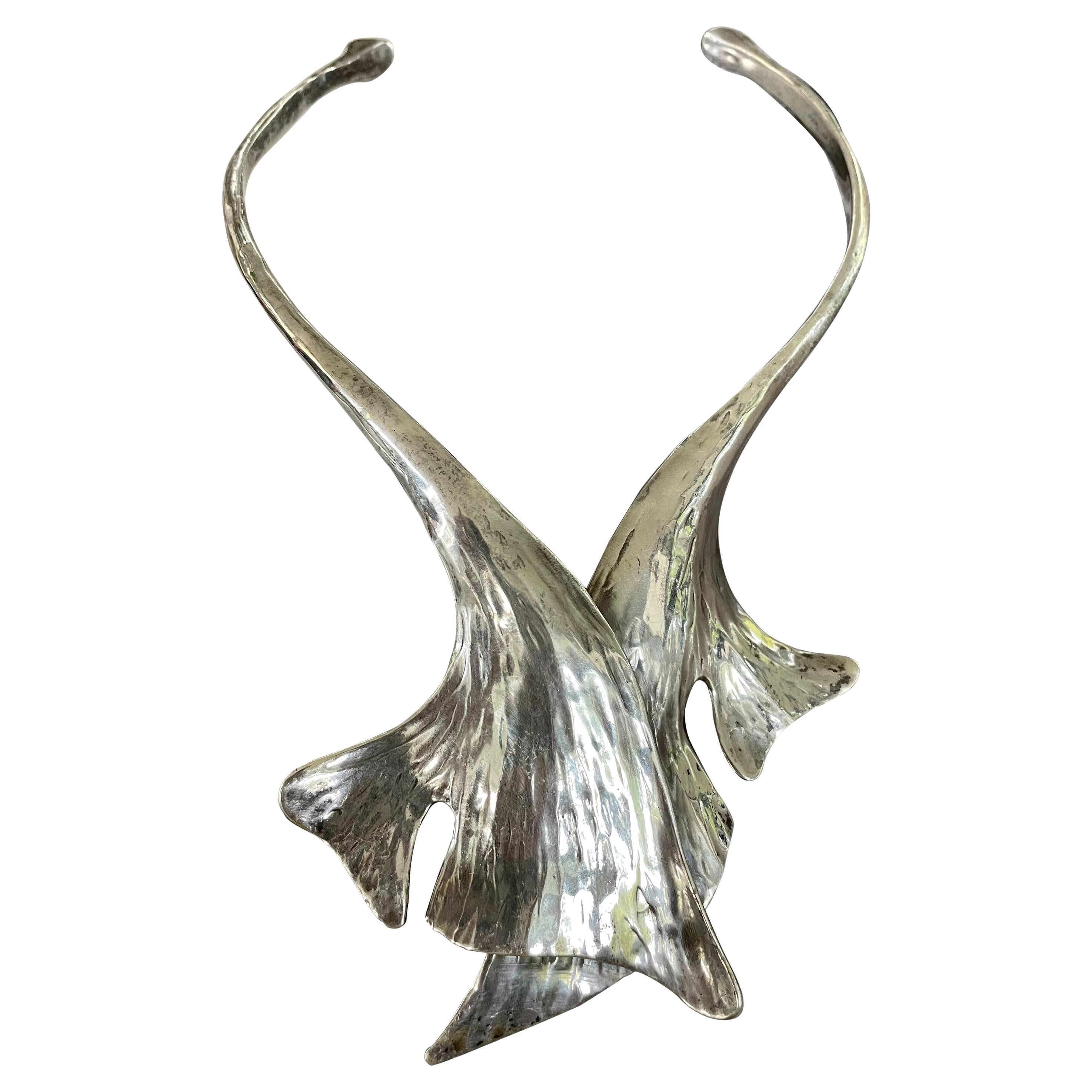 Vintage Chinois collier ras du cou en argent sterling 925 avec motifs de feuilles