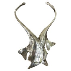 china choker necklace Vintage Chinese 925 Sterling Silver Leaf Motif Choker Collar Necklace