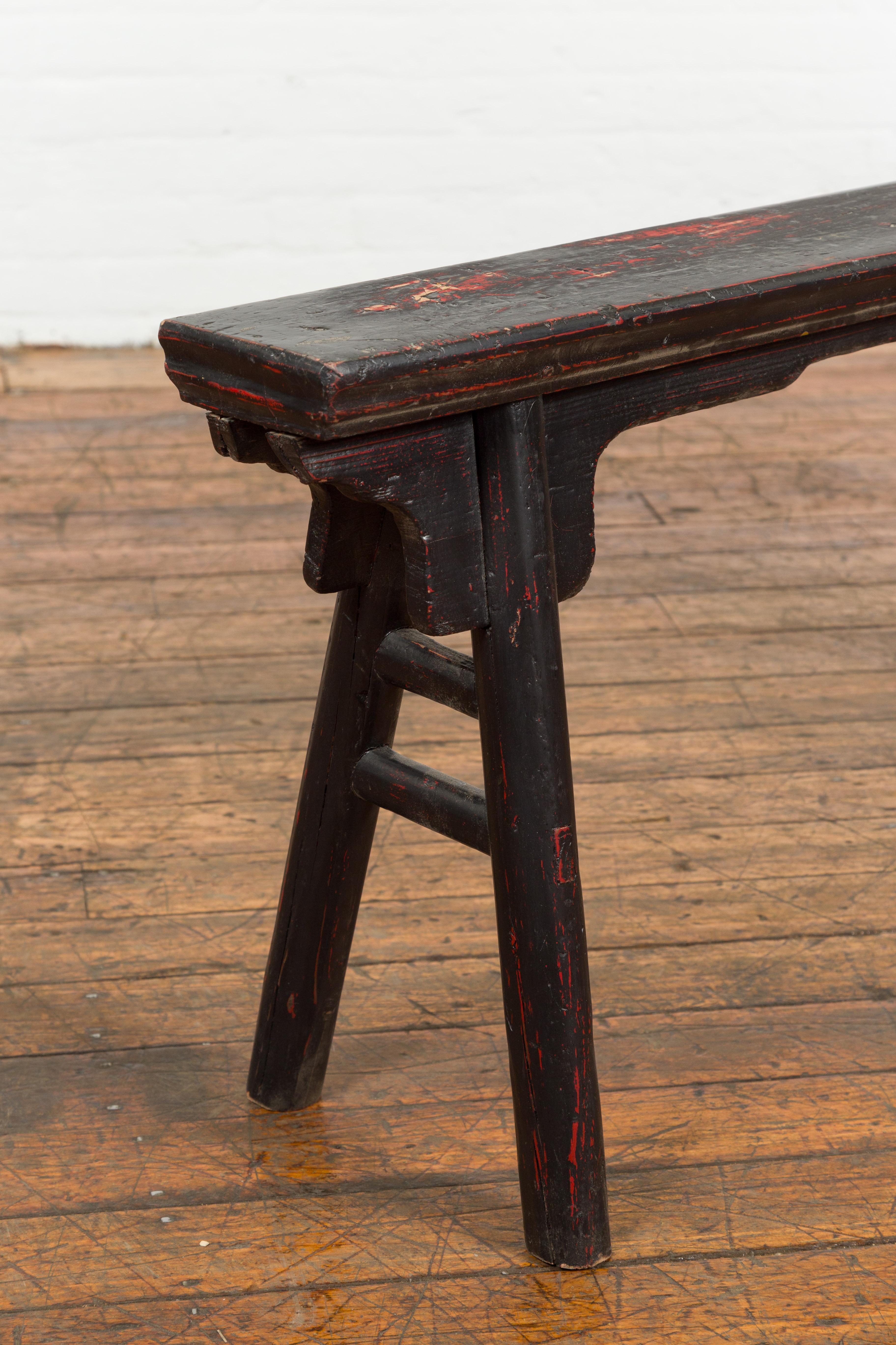 Black Vintage Bench Stool with Red Accents  For Sale 7
