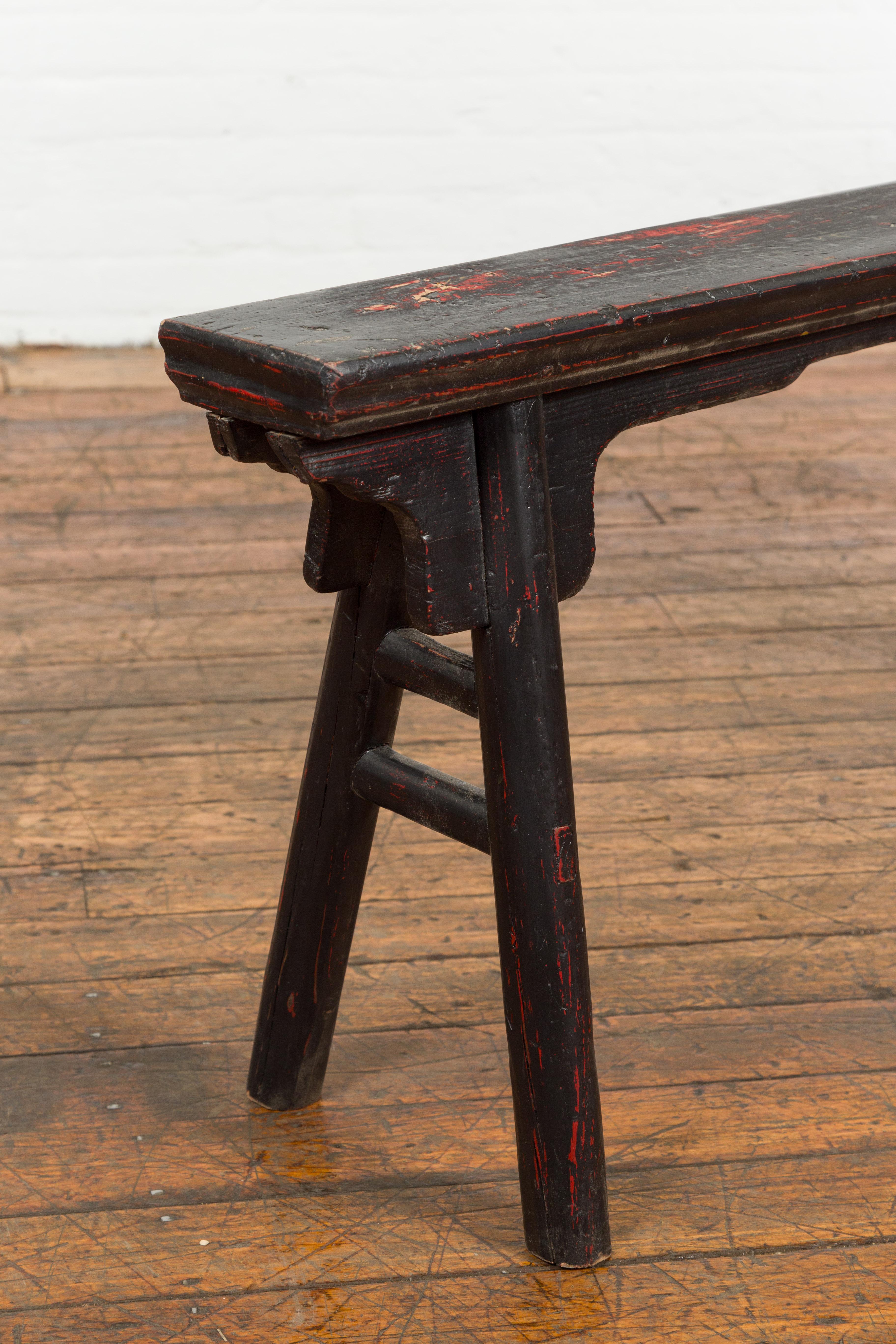 Black Vintage Bench Stool with Red Accents 7
