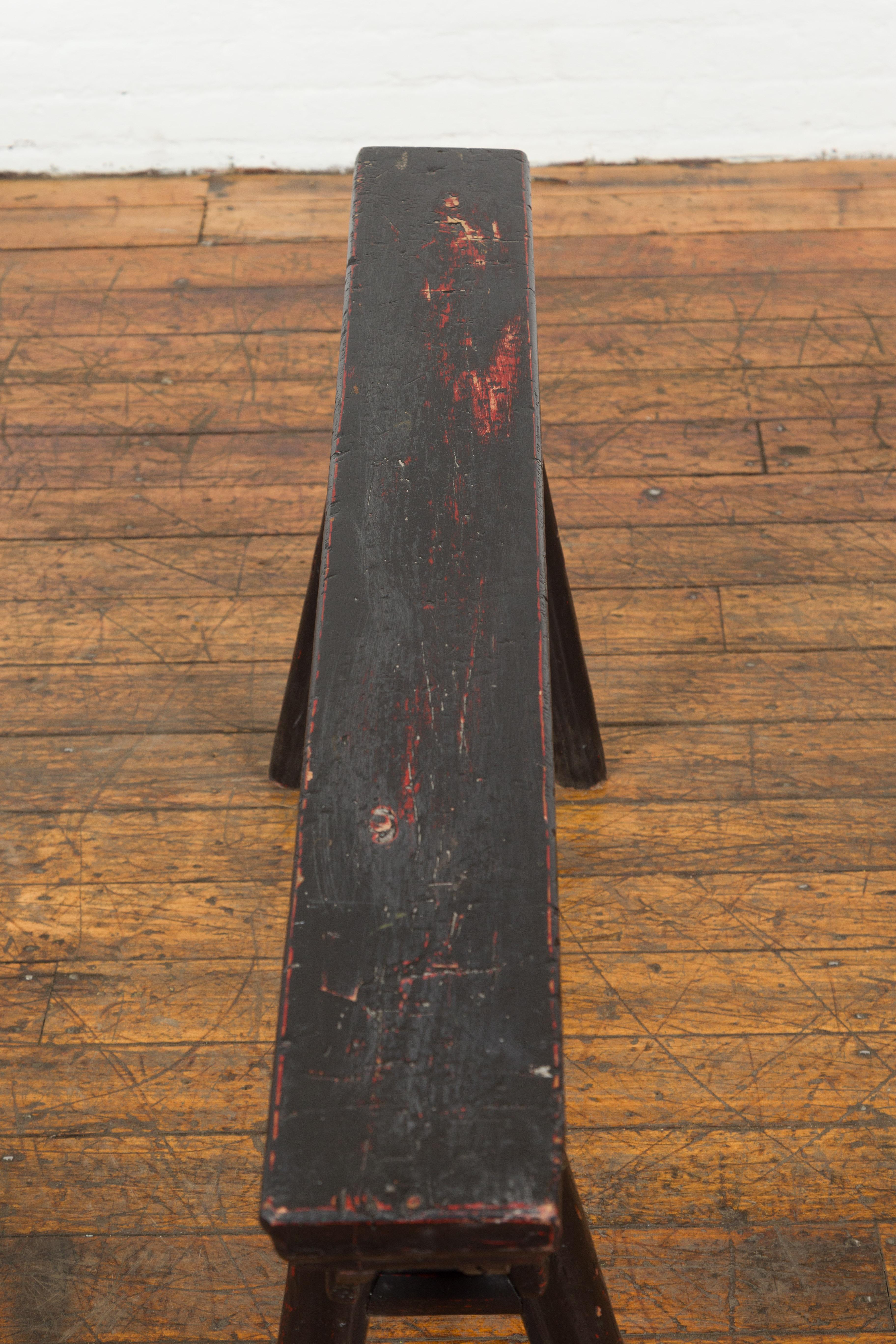 Black Vintage Bench Stool with Red Accents 12